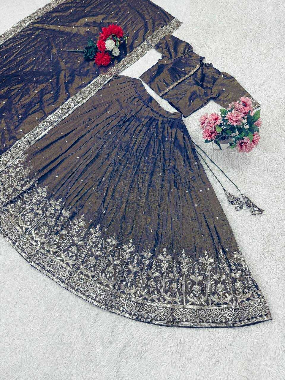 YNF TISSUE SILK KESH367 176 LEHENGA WHOLESALE EMBROIDERED SEQUINS SILK LEHENGA MANUFACTURER