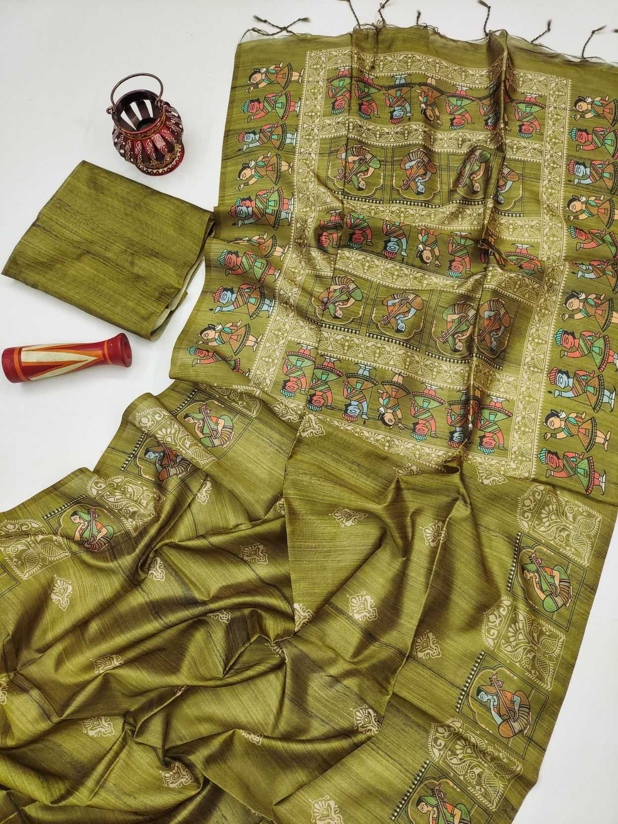 Ynf Tussar Silk KESH165 ARUSHI MADHUBANI Sarees Wholesale Printed Sarees Madhubani Sarees Tussar Sarees Manufacturer