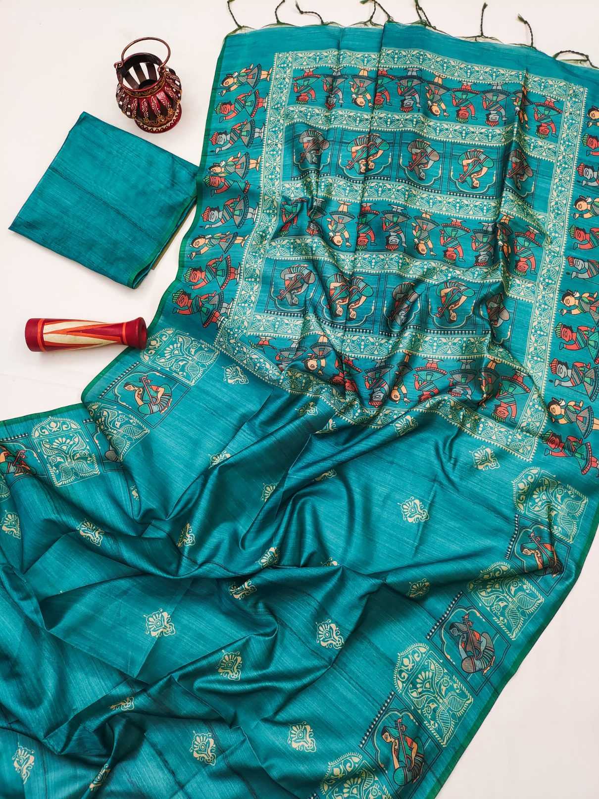 Ynf Tussar Silk KESH165 ARUSHI MADHUBANI Sarees Wholesale Printed Sarees Madhubani Sarees Tussar Sarees Manufacturer