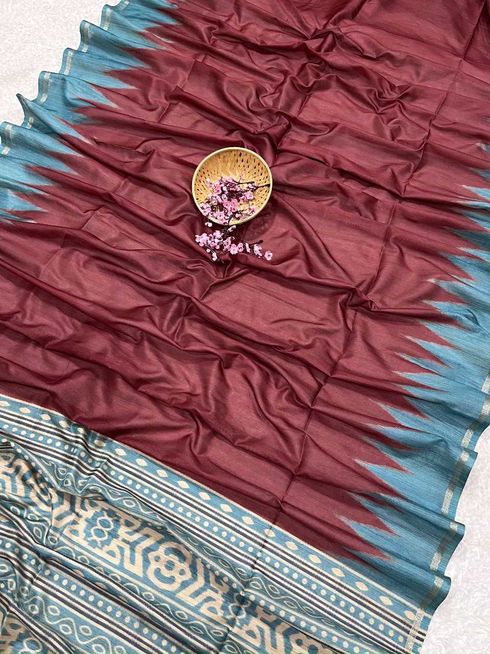 Ynf Tussar Silk KESH165 MONIKA TEMPLE Sarees Wholesale Ikkat Saree Traditional Sarees Tussar Sarees Manufacturer