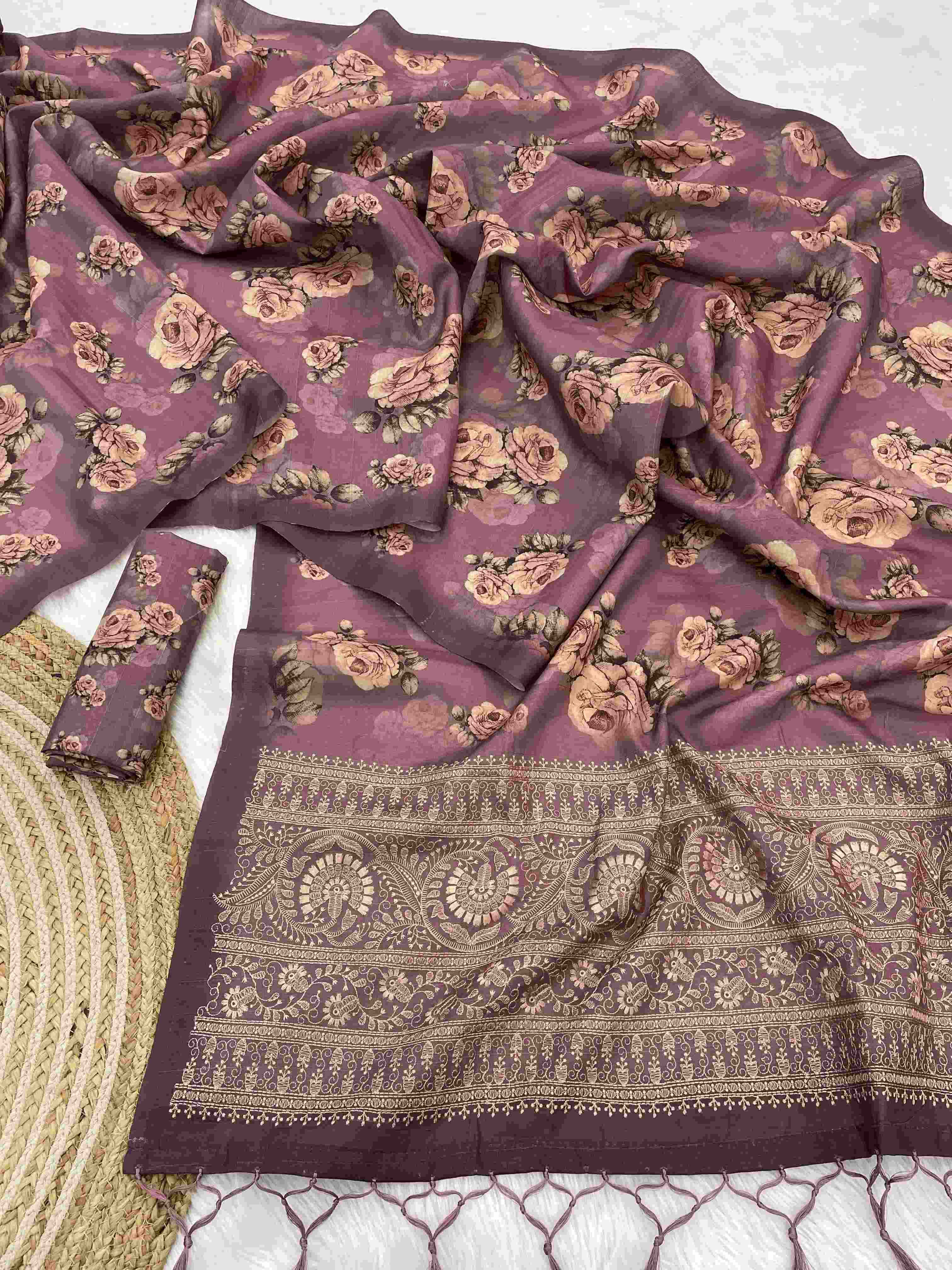 YNF TUSSAR SILK RIN163 RAE56 SILK SAREE WHOLESALE EMBROIDERED TUSSAR SILK PRINTED SILK SAREE MANUFACTURER