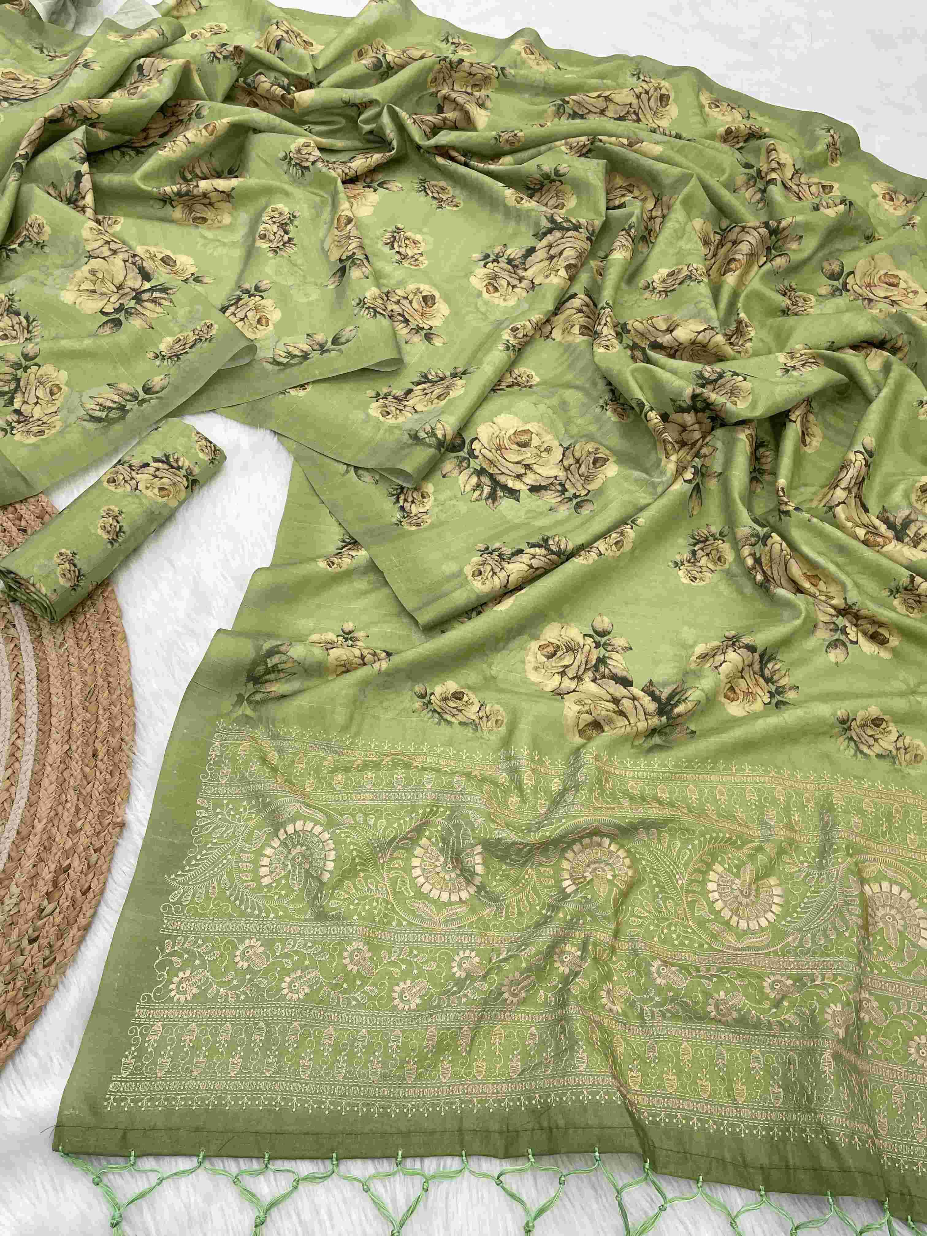 YNF TUSSAR SILK RIN163 RAE56 SILK SAREE WHOLESALE EMBROIDERED TUSSAR SILK PRINTED SILK SAREE MANUFACTURER