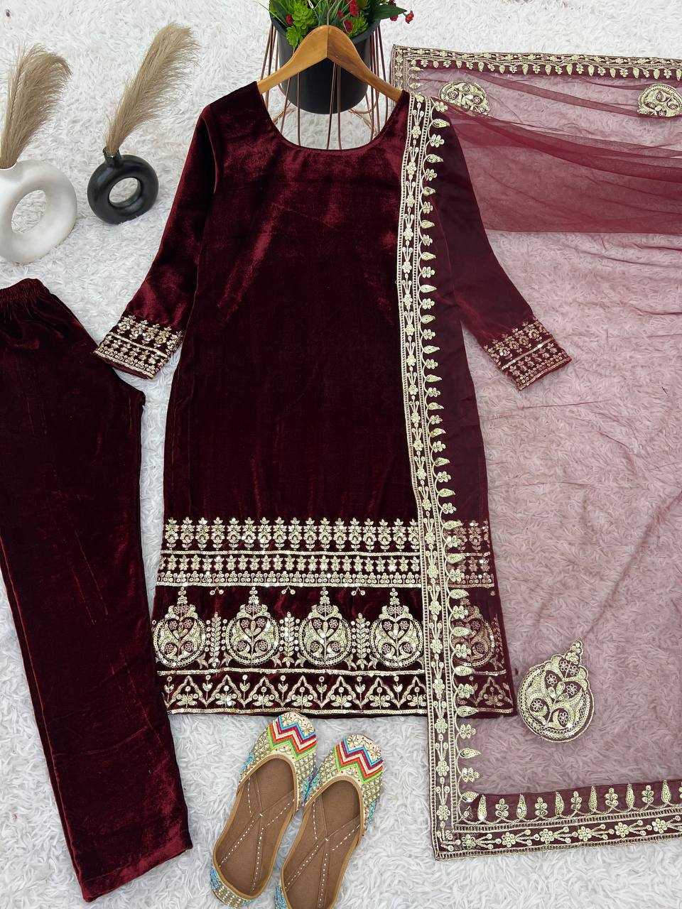 YNF VELVET KESH128 397 SUITS & DRESSES WHOLESALE LADIES EMBROIDERY PARTY WEAR SUITS MANUFACTURER