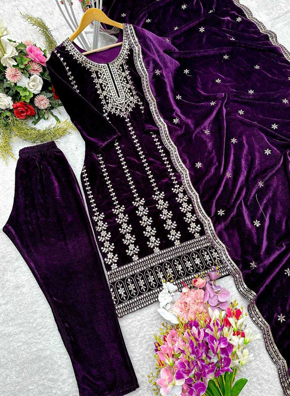 YNF VELVET KESH156 1135 SUITS & DRESSES WHOLESALE LADIES VELVET EMBROIDERY SUITS MANUFACTURER