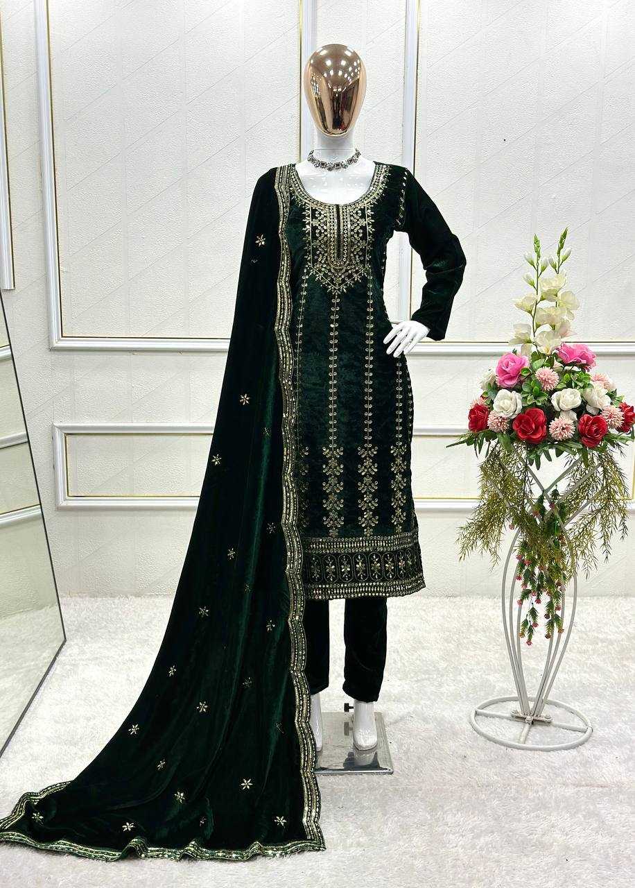 YNF VELVET KESH156 1135 SUITS & DRESSES WHOLESALE LADIES VELVET EMBROIDERY SUITS MANUFACTURER