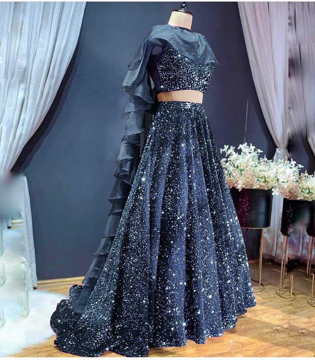 YNF VELVET KESH270 123 LEHENGAS WHOLESALE VELVET SEQUINS LEHENGAS WITH CANCAN MANUFACTURER