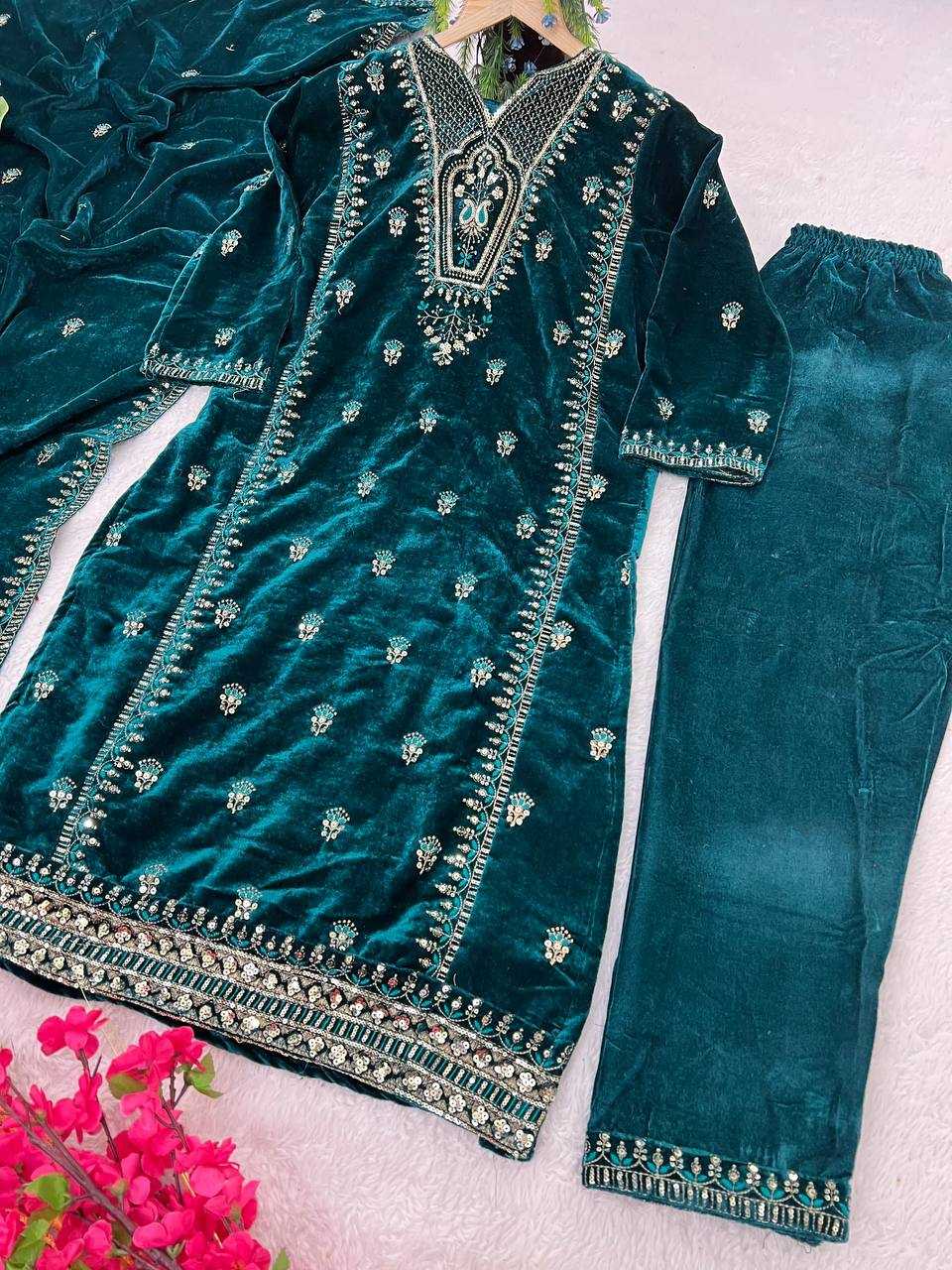 YNF VELVET KESH399 3132 SUITS & DRESSES WHOLESALE HIGH-LOW WEDDING EID SUITS MANUFACTURER