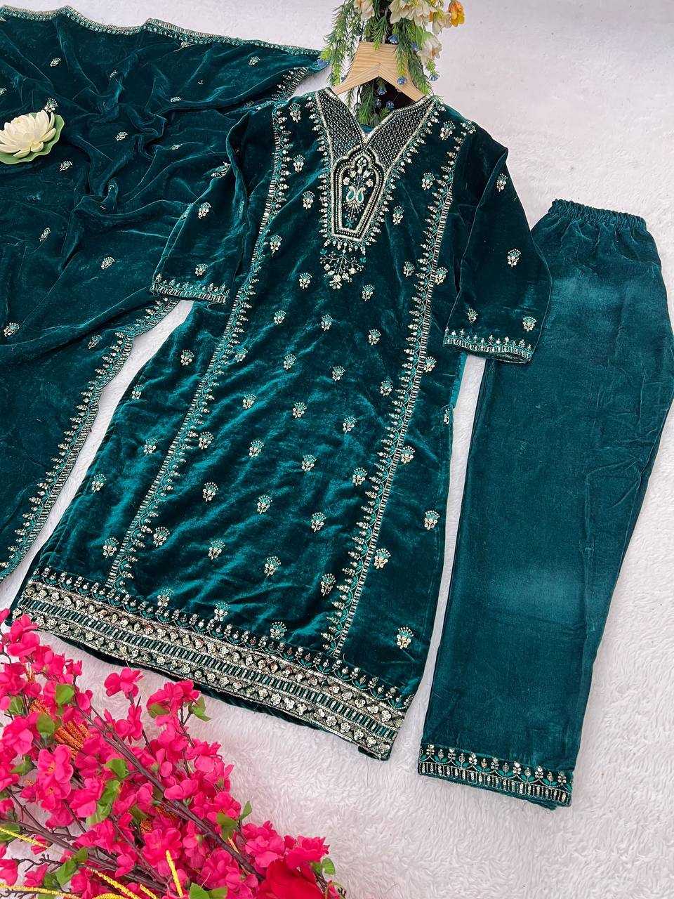 YNF VELVET KESH399 3132 SUITS & DRESSES WHOLESALE HIGH-LOW WEDDING EID SUITS MANUFACTURER