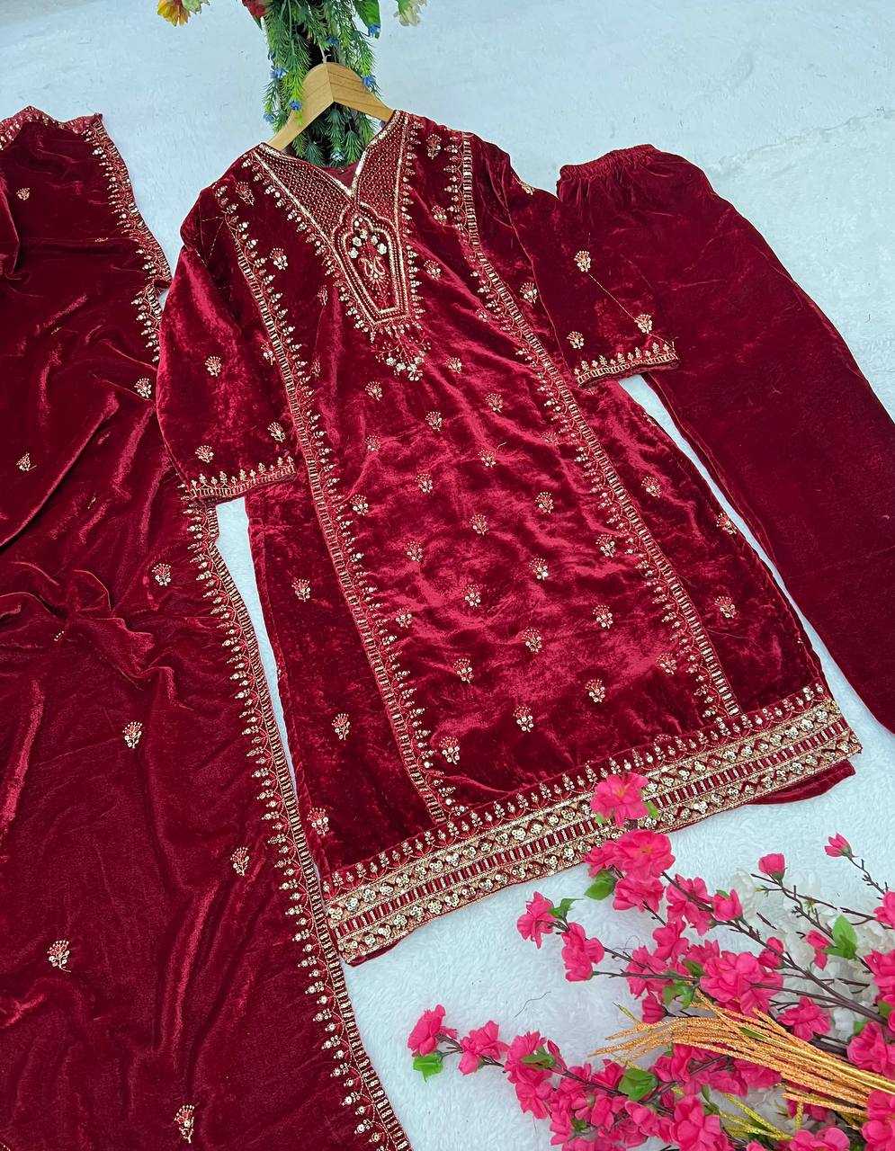 YNF VELVET KESH399 3132 SUITS & DRESSES WHOLESALE HIGH-LOW WEDDING EID SUITS MANUFACTURER