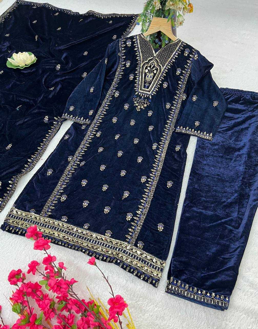 YNF VELVET KESH399 3132 SUITS & DRESSES WHOLESALE HIGH-LOW WEDDING EID SUITS MANUFACTURER