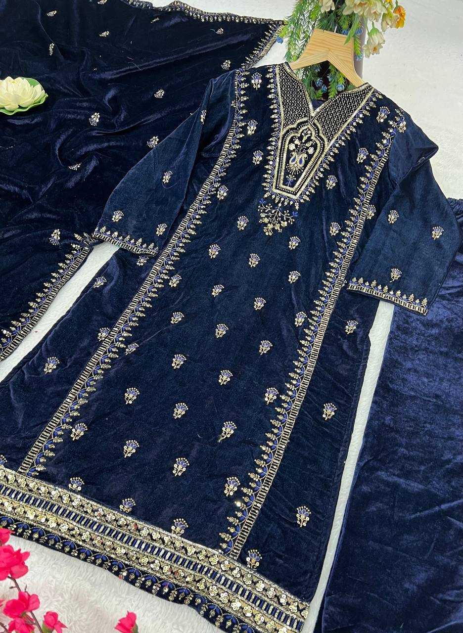 YNF VELVET KESH399 3132 SUITS & DRESSES WHOLESALE HIGH-LOW WEDDING EID SUITS MANUFACTURER