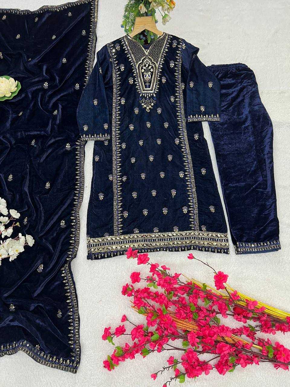 YNF VELVET KESH399 3132 SUITS & DRESSES WHOLESALE HIGH-LOW WEDDING EID SUITS MANUFACTURER