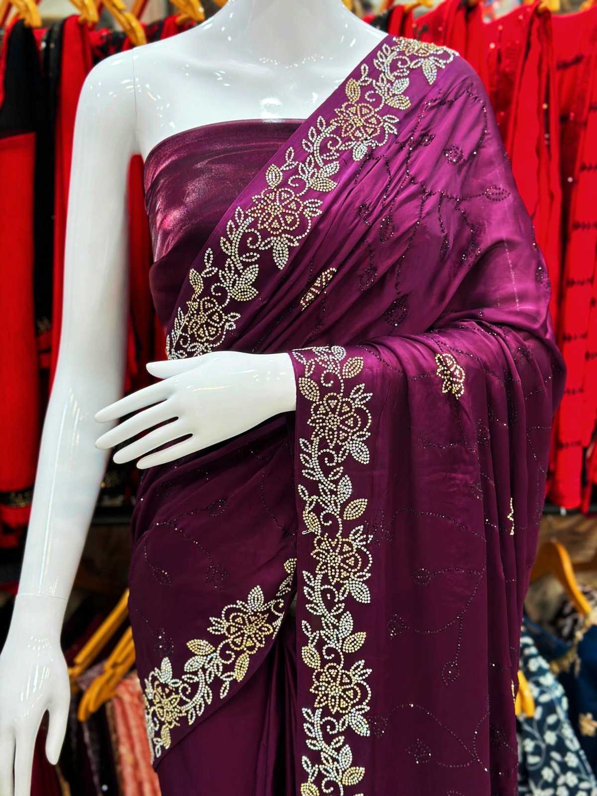 YNF VELVET SATIN KESH114 PAHAL SAREES WHOLESALE SATIN STONE WORK HEAVY SAREE MANUFACTURER