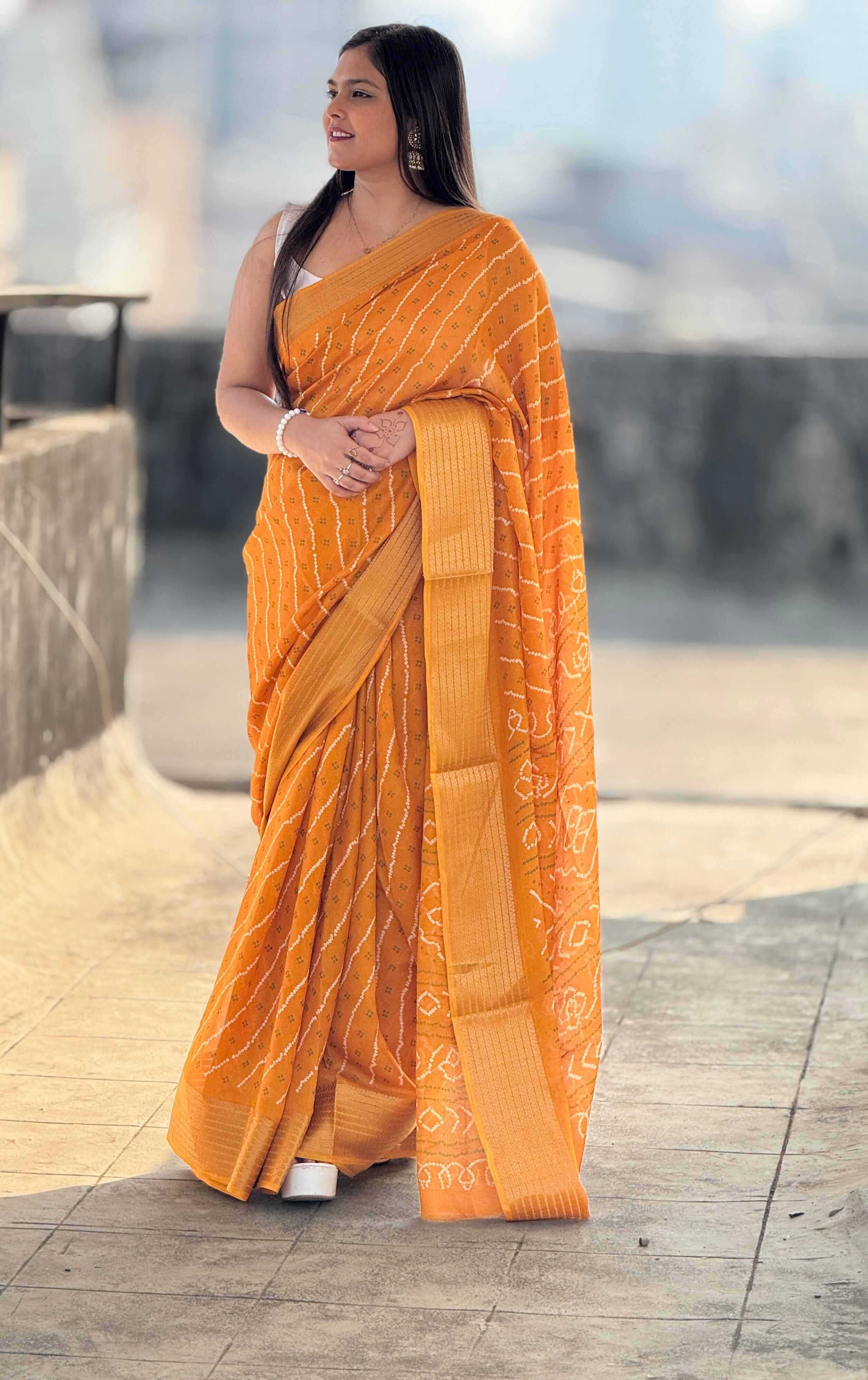 YNF VISCOSE KESH297 VHC02 SAREE WHOLESALE VISCOSE LEHERIYA BANDHANI SAREE MANUFACTURER