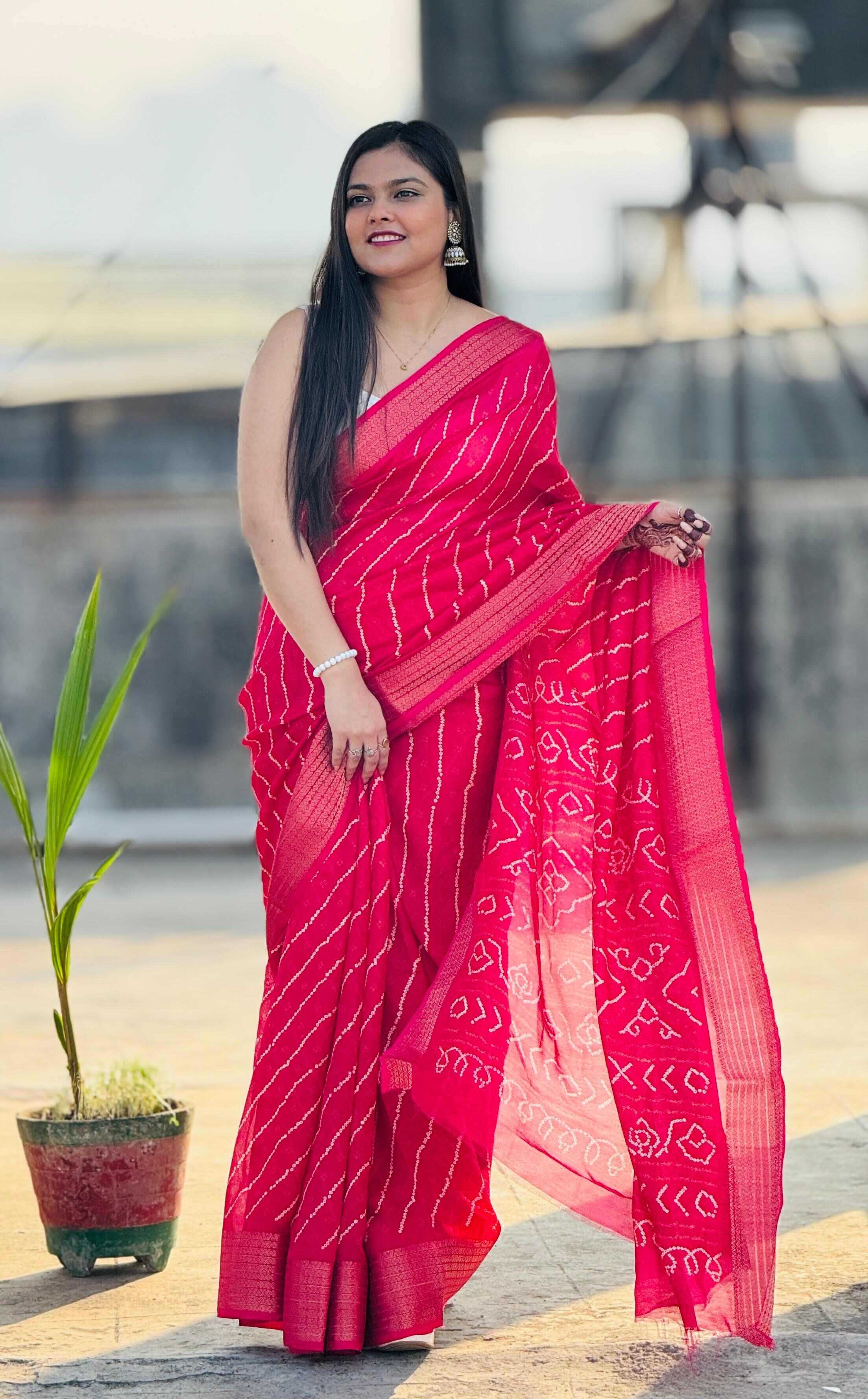 YNF VISCOSE KESH297 VHC02 SAREE WHOLESALE VISCOSE LEHERIYA BANDHANI SAREE MANUFACTURER