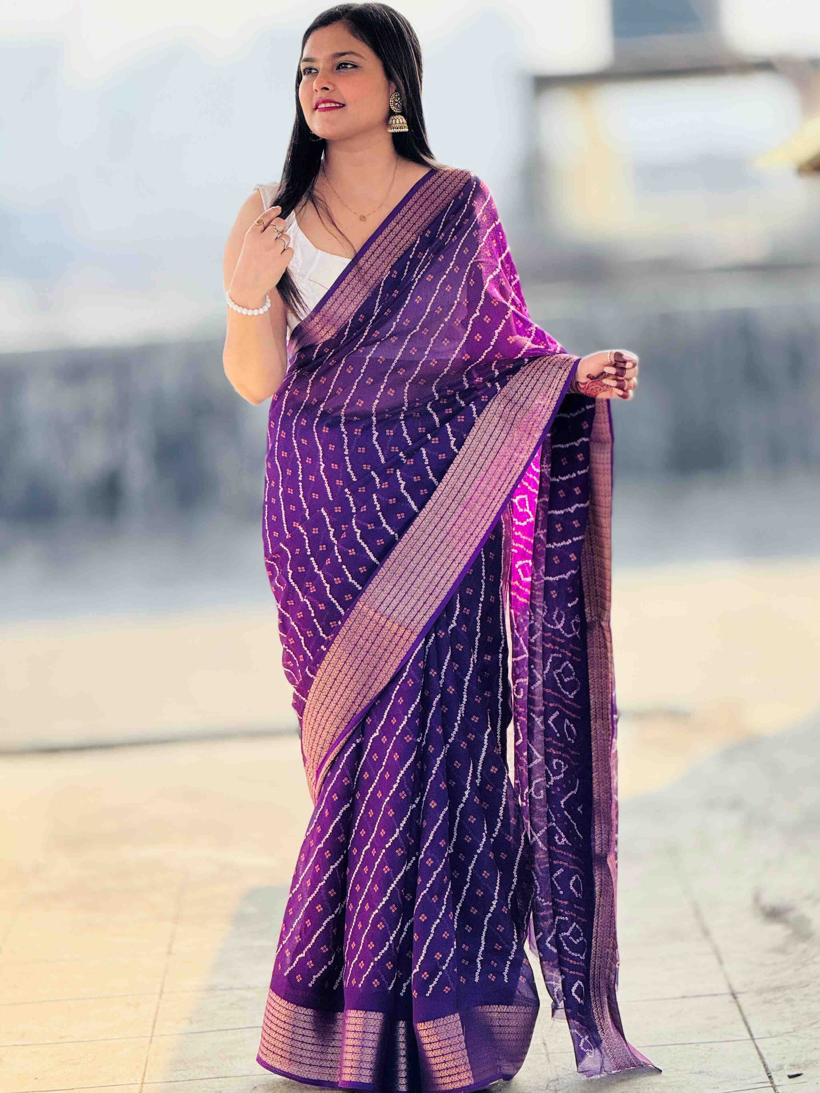 YNF VISCOSE KESH297 VHC02 SAREE WHOLESALE VISCOSE LEHERIYA BANDHANI SAREE MANUFACTURER