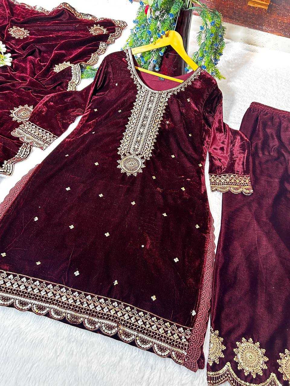 YNF VISCOSE KESH399 3080 SUITS & DRESSES WHOLESALE VELVET EMBROIDERY PAKISTANI PALAZZO SUITS MANUFACTURER