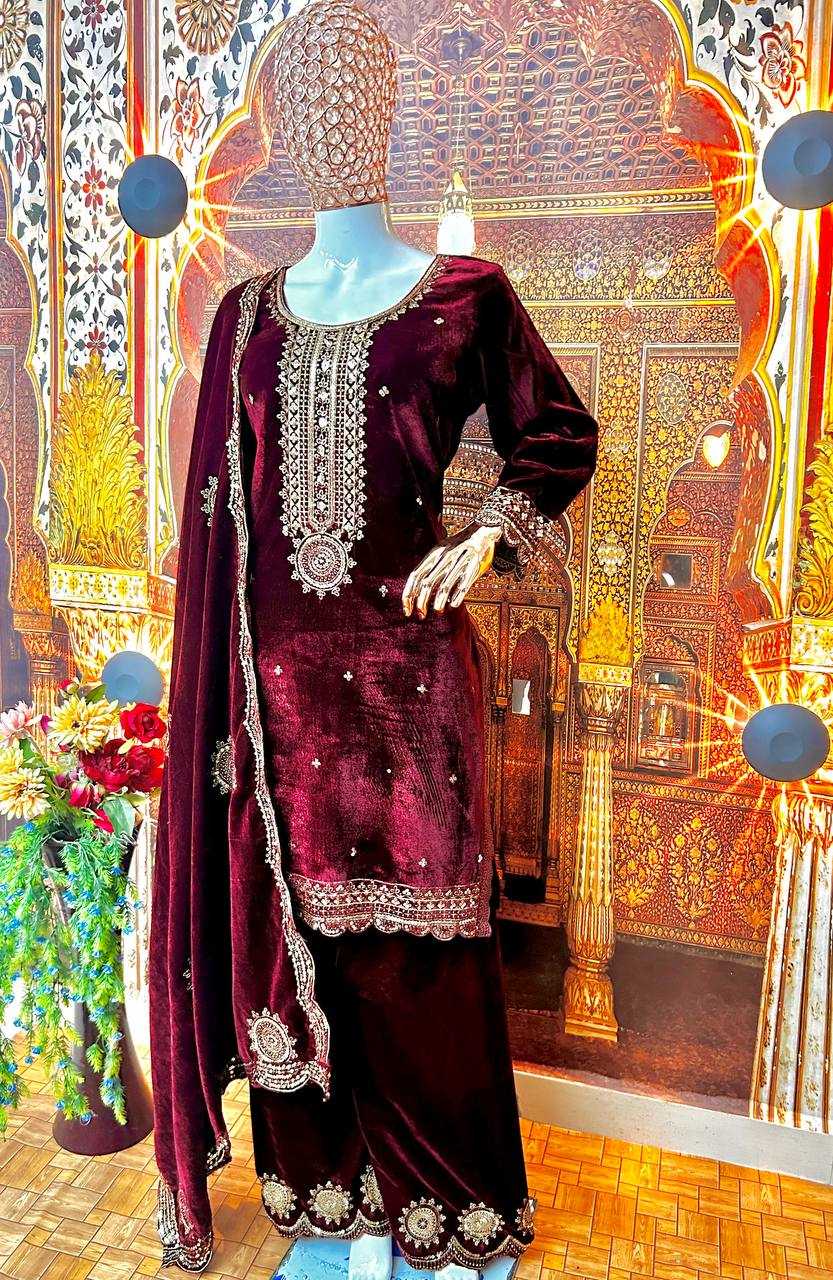 YNF VISCOSE KESH399 3080 SUITS & DRESSES WHOLESALE VELVET EMBROIDERY PAKISTANI PALAZZO SUITS MANUFACTURER