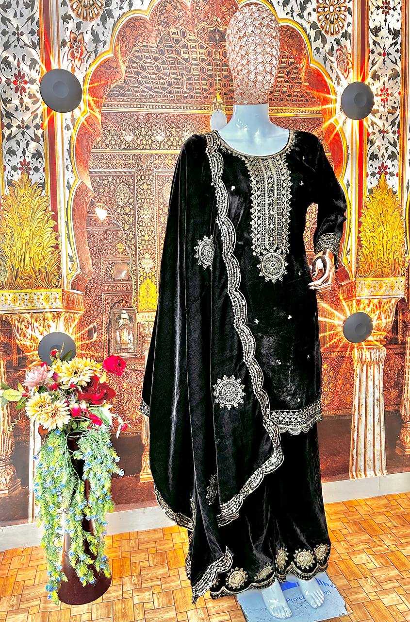 YNF VISCOSE KESH399 3080 SUITS & DRESSES WHOLESALE VELVET EMBROIDERY PAKISTANI PALAZZO SUITS MANUFACTURER