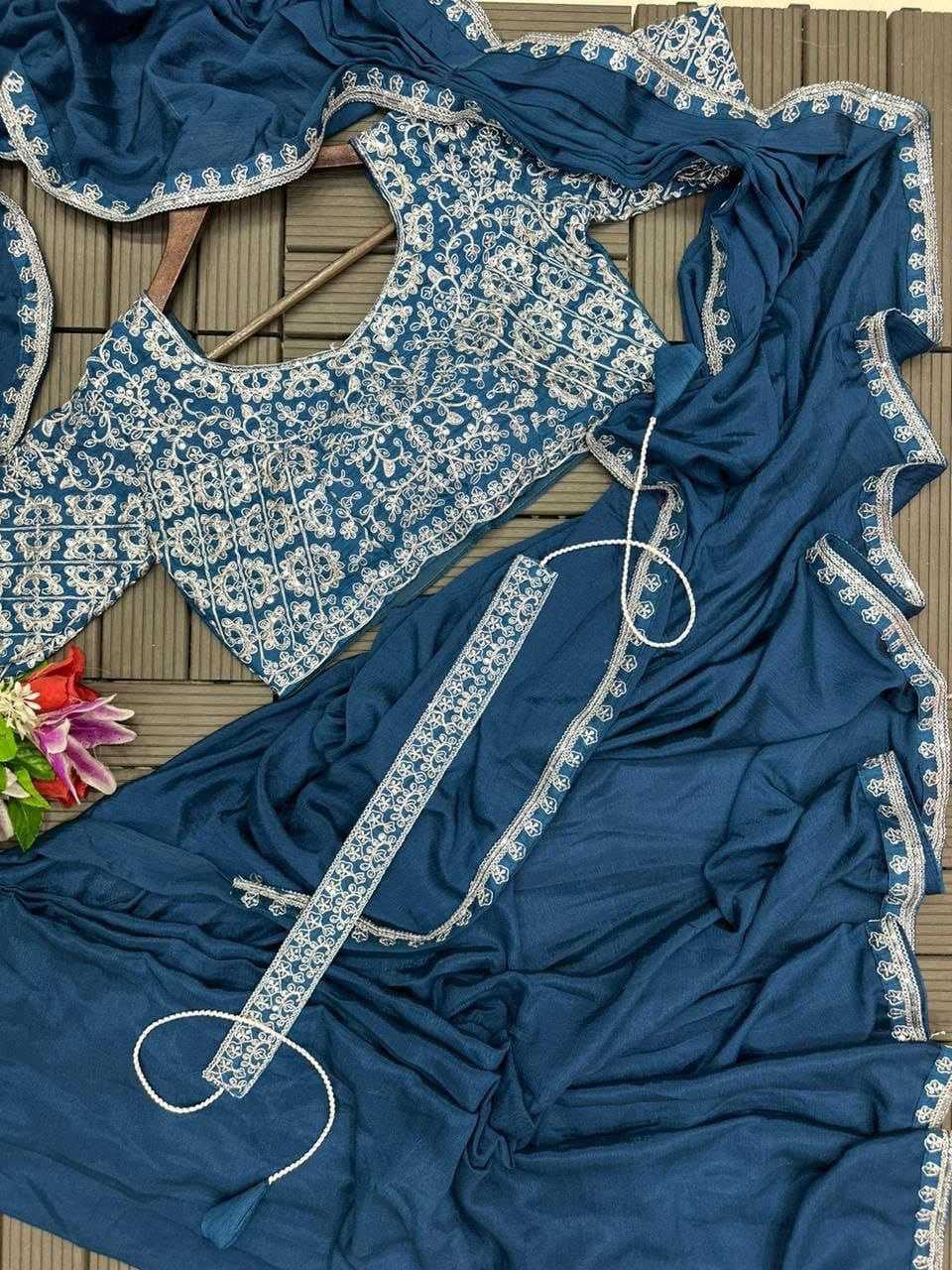 Ynf Chinon RIN187 642 Sarees Wedding Collections Festive Collections Wholesale Ready To Wear Sarees Embroidered Sarees Saree with Belt Manufacturer