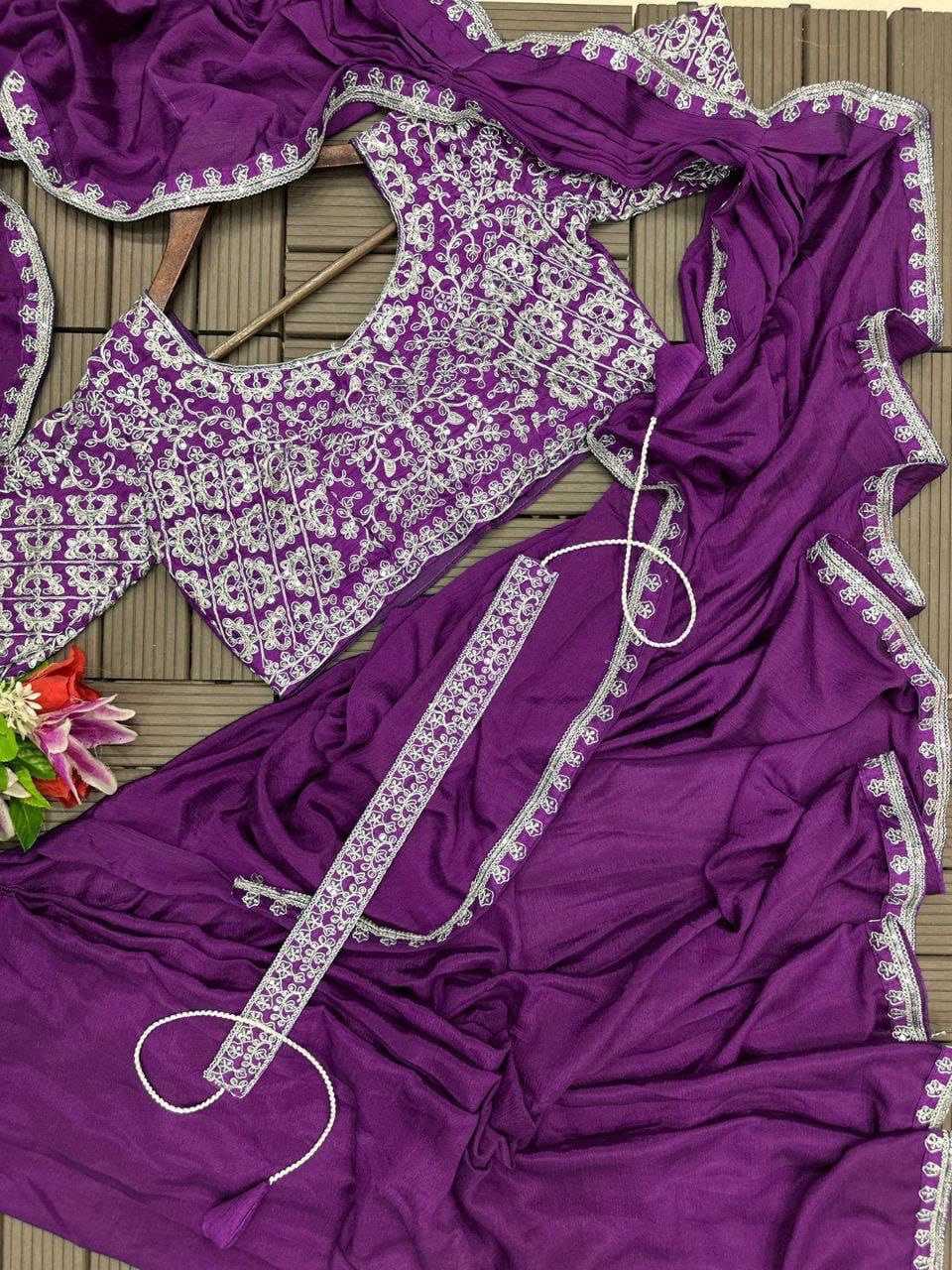 Ynf Chinon RIN187 642 Sarees Wedding Collections Festive Collections Wholesale Ready To Wear Sarees Embroidered Sarees Saree with Belt Manufacturer