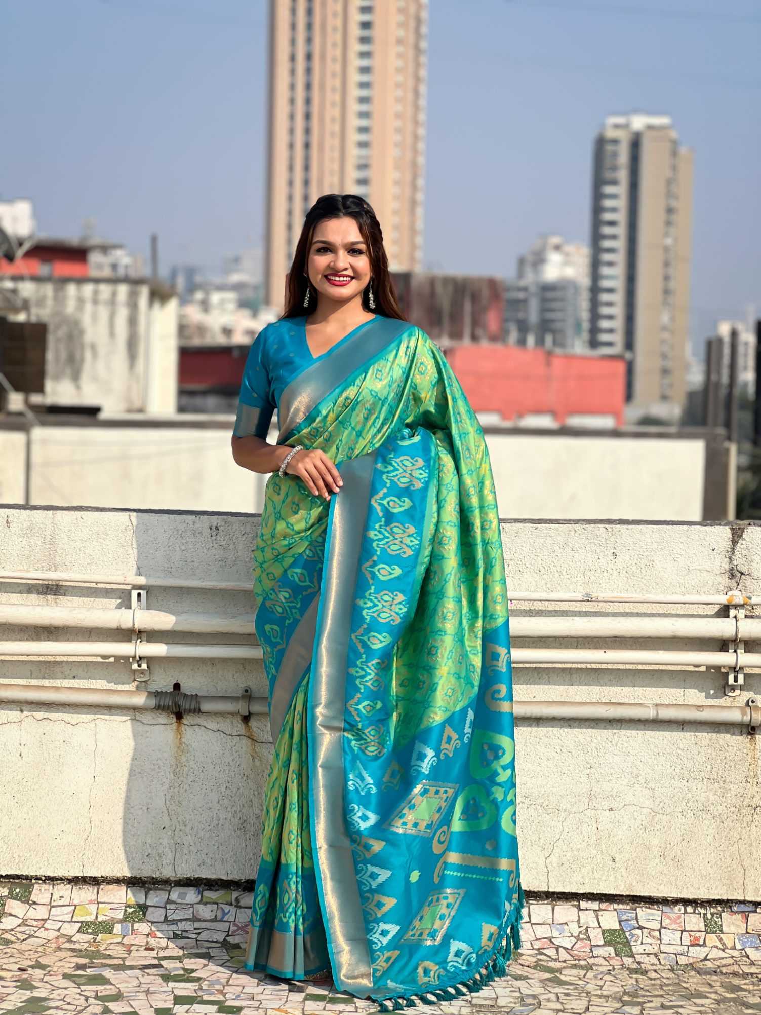 Ynf Premium Silk RIN116 SATRANGI PATOLA Sarees Wedding Collections Festive Collections Wholesale Fancy Sarees Ikkat Saree Silk Sarees Manufacturer