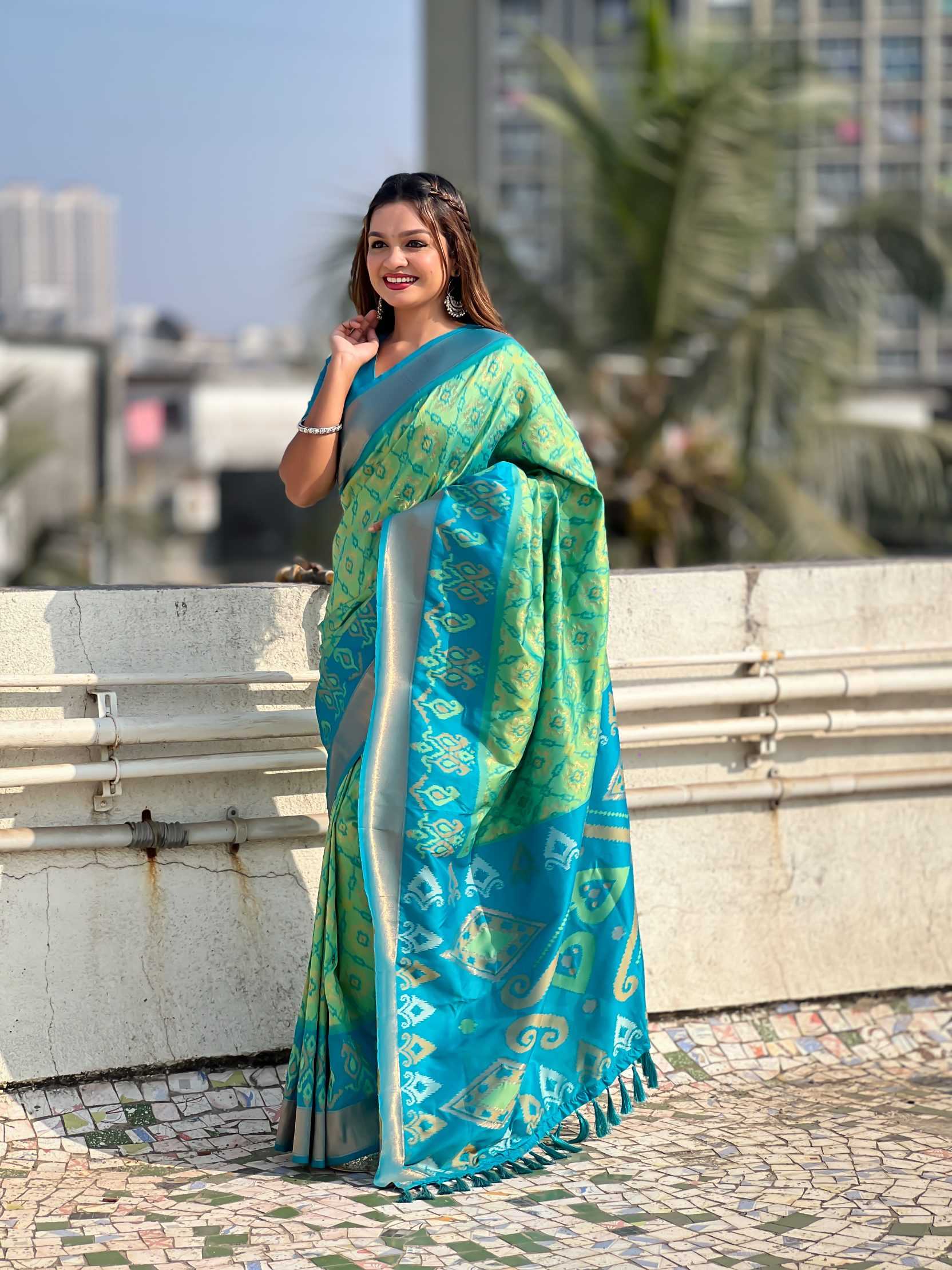 Ynf Premium Silk RIN116 SATRANGI PATOLA Sarees Wedding Collections Festive Collections Wholesale Fancy Sarees Ikkat Saree Silk Sarees Manufacturer