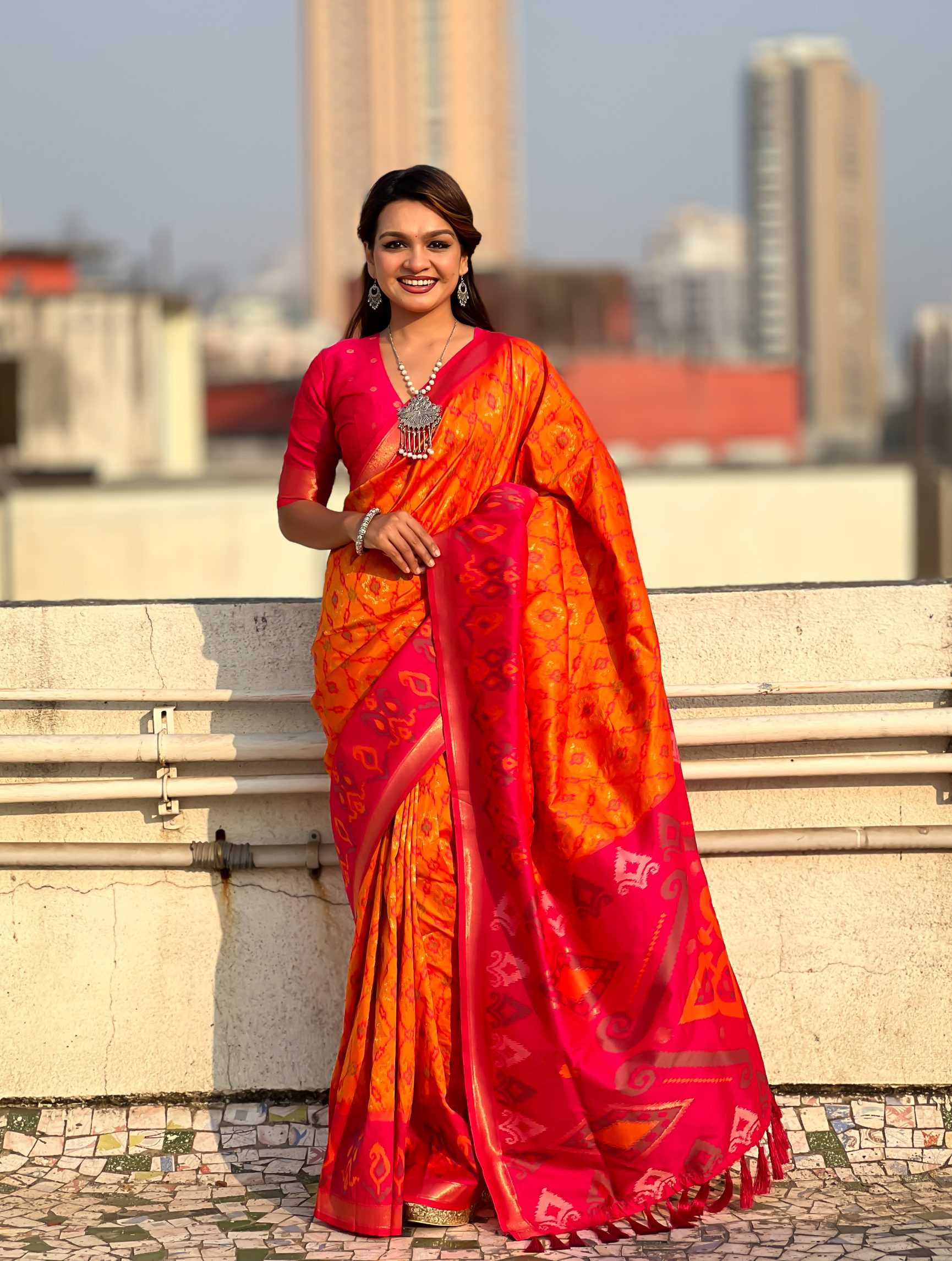 Ynf Premium Silk RIN116 SATRANGI PATOLA Sarees Wedding Collections Festive Collections Wholesale Fancy Sarees Ikkat Saree Silk Sarees Manufacturer