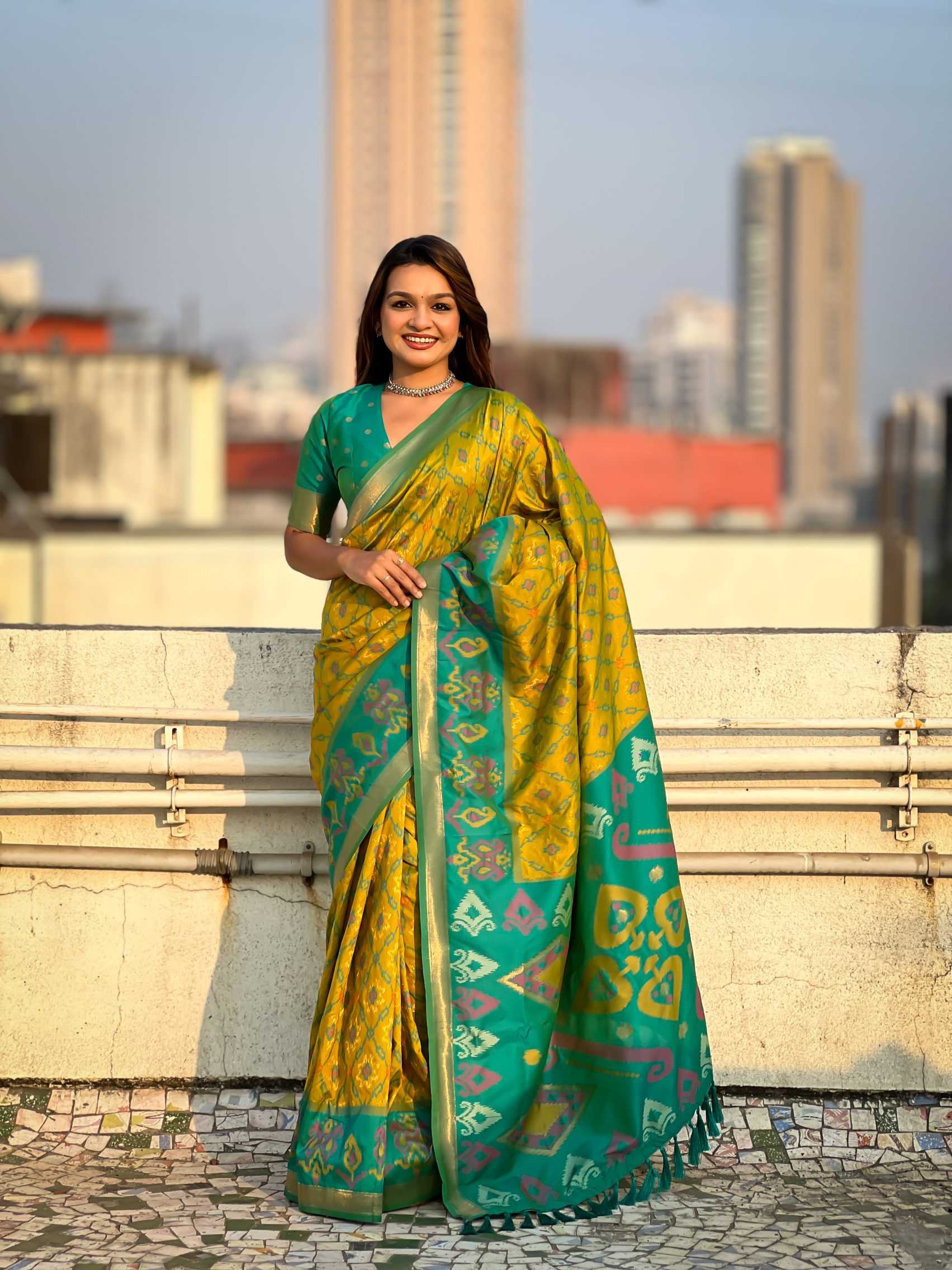 Ynf Premium Silk RIN116 SATRANGI PATOLA Sarees Wedding Collections Festive Collections Wholesale Fancy Sarees Ikkat Saree Silk Sarees Manufacturer