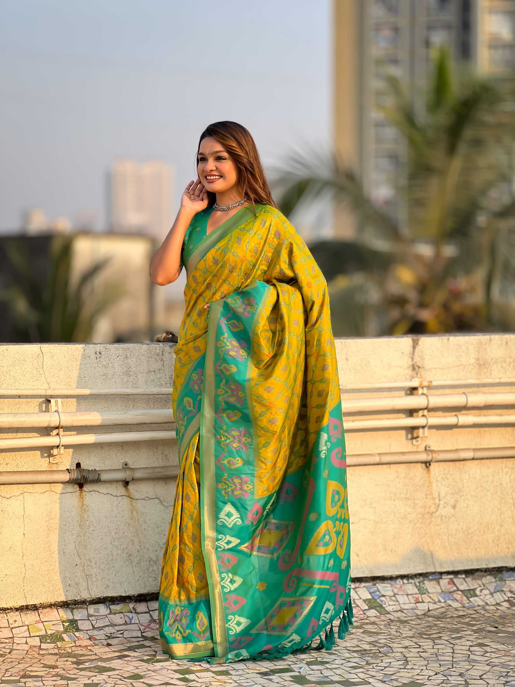 Ynf Premium Silk RIN116 SATRANGI PATOLA Sarees Wedding Collections Festive Collections Wholesale Fancy Sarees Ikkat Saree Silk Sarees Manufacturer