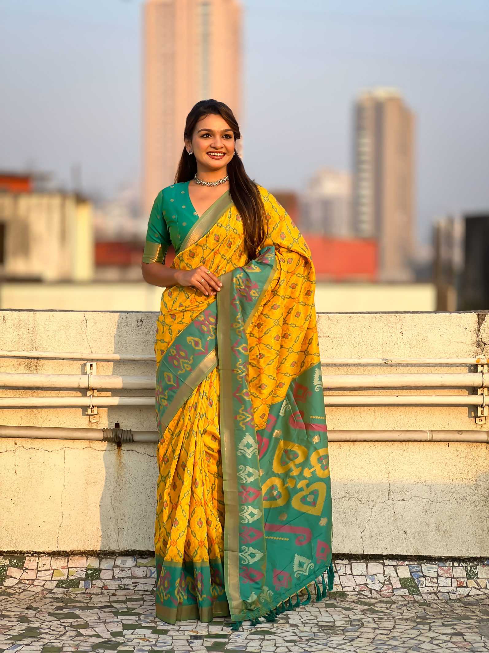 Ynf Premium Silk RIN116 SATRANGI PATOLA Sarees Wedding Collections Festive Collections Wholesale Fancy Sarees Ikkat Saree Silk Sarees Manufacturer