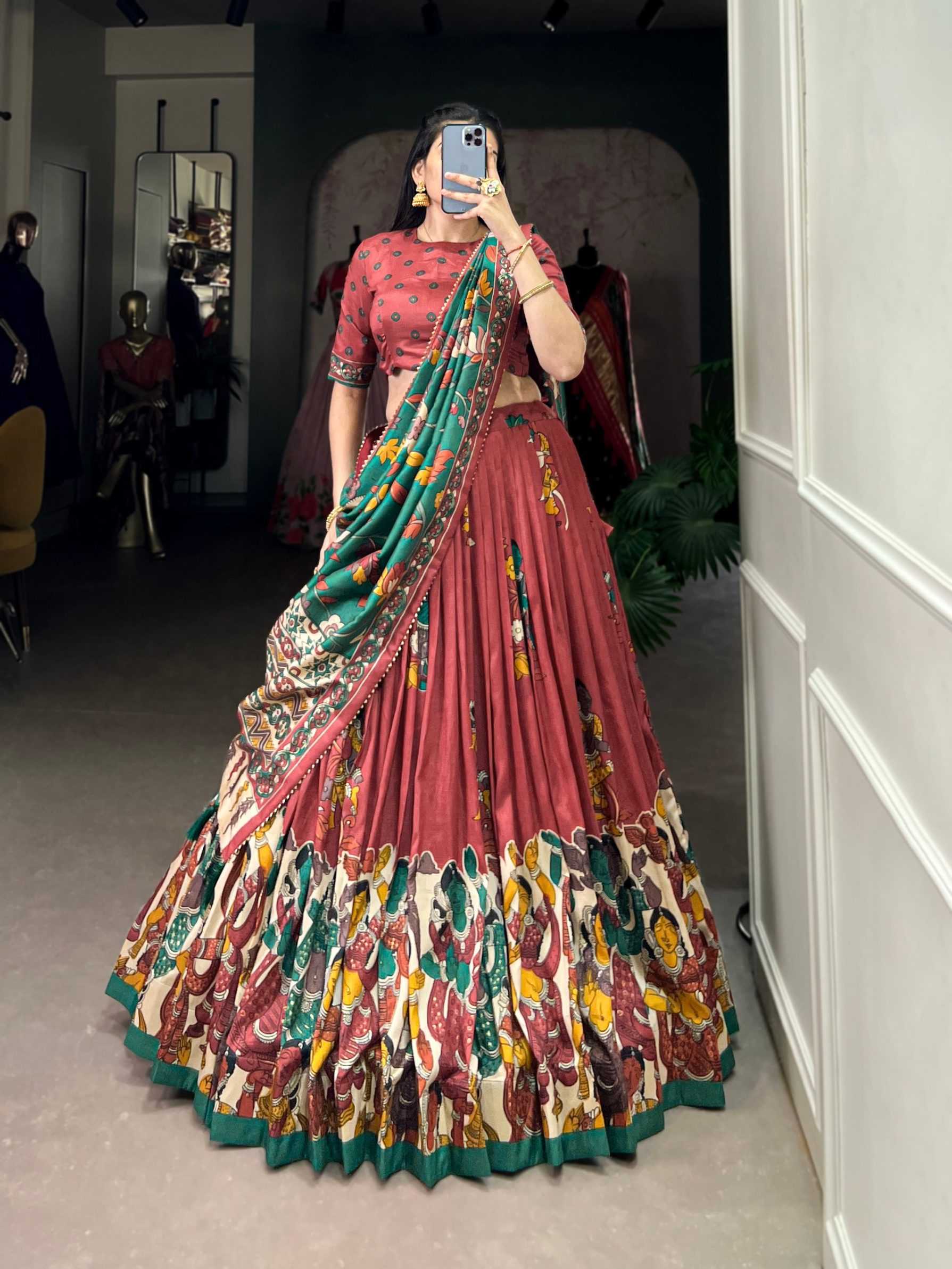 Ynf Tussar Silk KESH134 LNB01 Lehengas Wholesale Fancy Lehenga Kalamkari Lehenga Silk Lehenga Manufacturer