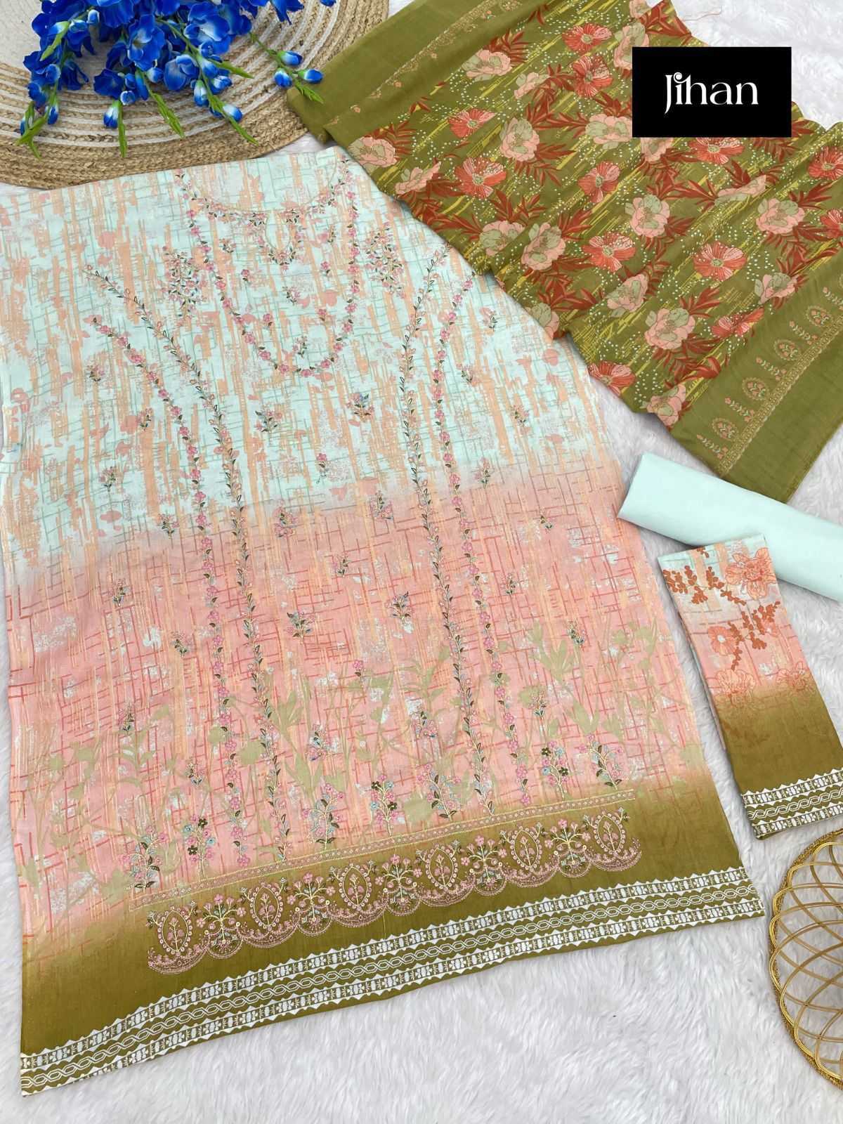 Ynf Chiffon RIN186 JIHAN-BIN SAEED LAWN PRINTED Suits & Dresses Islamic Clothing Festive Collections Wholesale Embroidery Suits Party wear suits Eid Collections Manufacturer