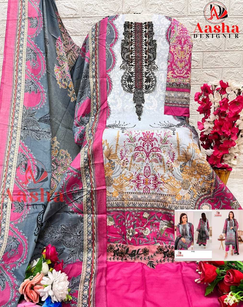 Ynf Pure Cotton RIN186 AASHA DESIGNER-1113AB Suits & Dresses Islamic Clothing Festive Collections Wholesale Embroidery Suits Cotton Suits Party wear suits Manufacturer