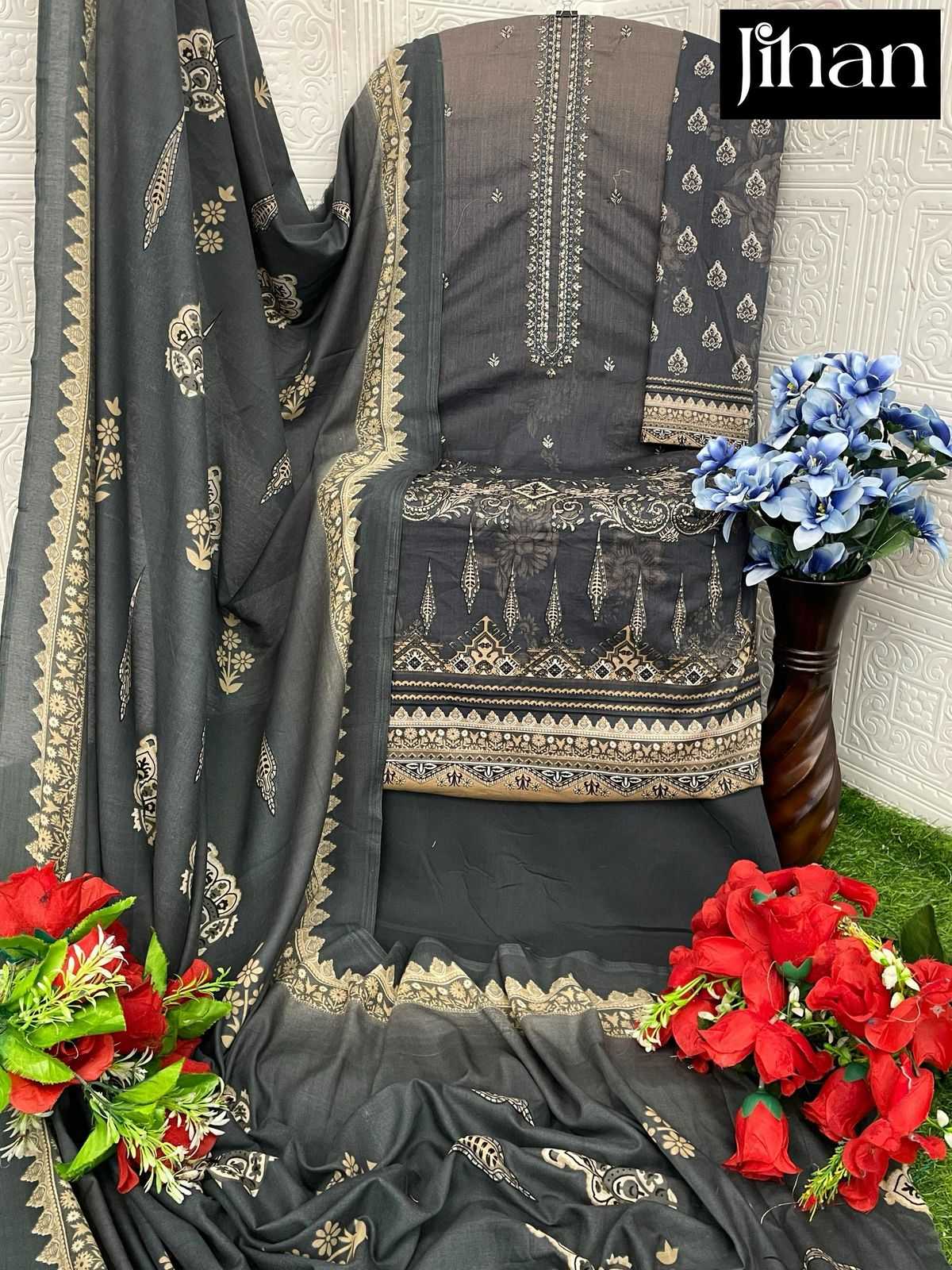 Ynf Pure Cotton RIN186 JIHAN-PRESTIGE-2 Suits & Dresses Islamic Clothing Festive Collections Wholesale Embroidery Suits Cotton Suits Eid Collections Manufacturer