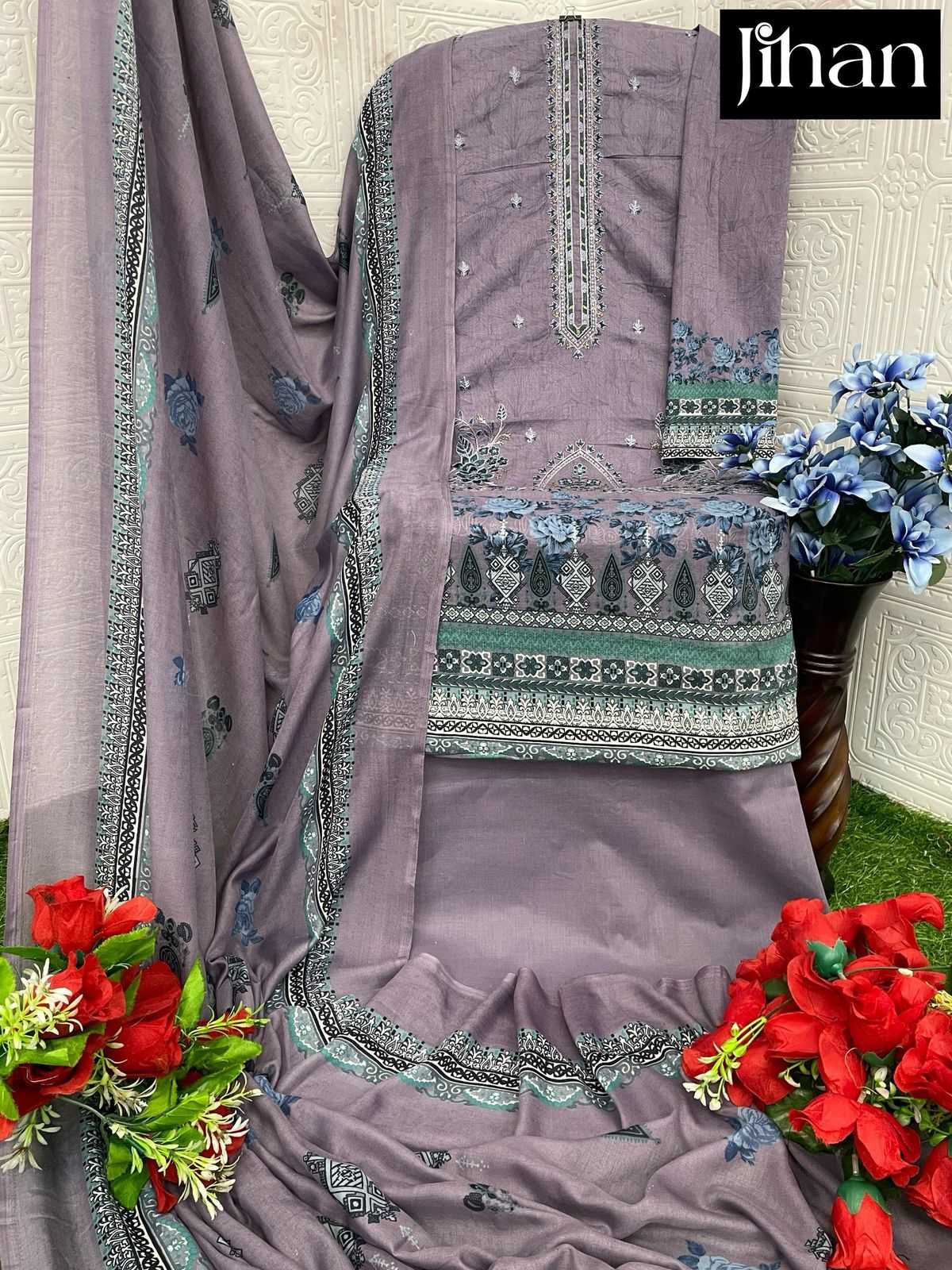 Ynf Pure Cotton RIN186 JIHAN-PRESTIGE-2 Suits & Dresses Islamic Clothing Festive Collections Wholesale Embroidery Suits Cotton Suits Eid Collections Manufacturer