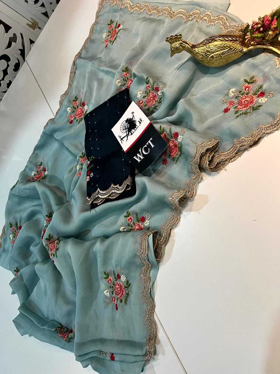 Ynf Chiffon RIN104 APE138 Sarees Wholesale Chiffon Sarees Embroidered Sarees Cutwork Saree Manufacturer