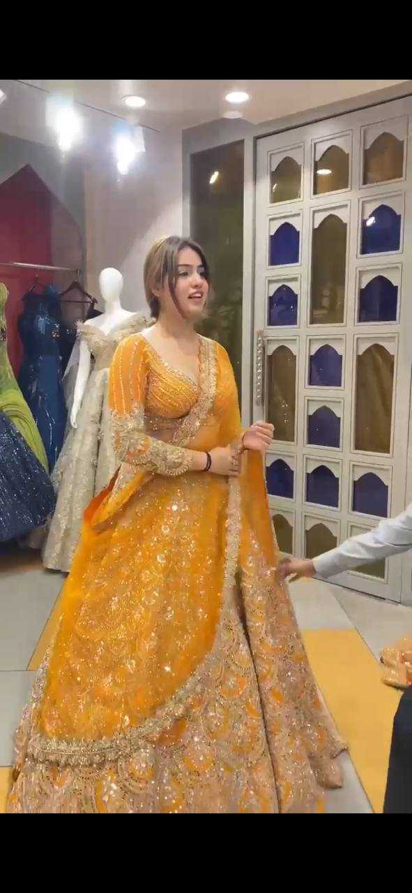 Ynf Faux Georgette RIN108 1649 Lehengas Wholesale Embroidered Lehenga Mirror Work Lehenga Lehenga For Haldi Sequins Lehenga Lehenga With Cancan Manufacturer