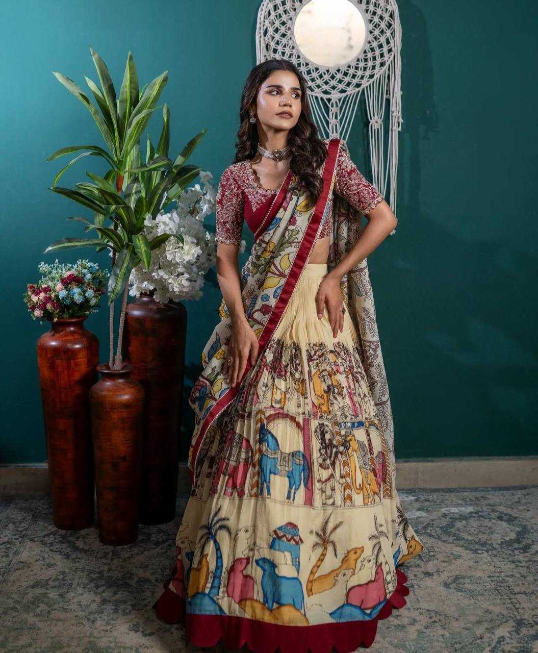 Ynf Chinon KESH496 513 Lehengas Wholesale Kalamkari Lehenga Traditional Lehenga Printed Lehenga Manufacturer