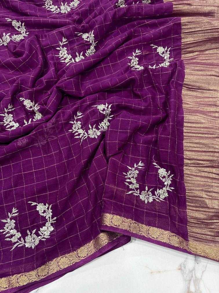 Ynf Chinon RIN178 Chex Chinnon Viscose Sarees Wedding Collections Festive Collections Wholesale Party Wear Sarees Embroidered Sarees Viscose Saree Manufacturer