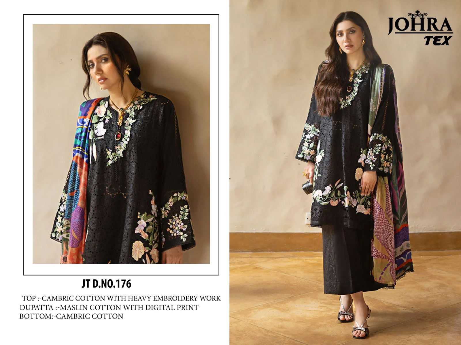 Ynf Cotton Cambric KESH444 JOHRA TEX-176 Suits & Dresses Wedding Collections Festive Collections Wholesale Embroidery Suits Cotton Suits Black Salwar Suit Manufacturer