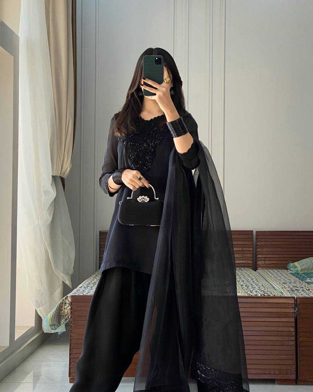 Ynf Crepe RIN197 4703 Suits & Dresses Wholesale Embroidery Suits Designer Suits Black Salwar Suit Manufacturer