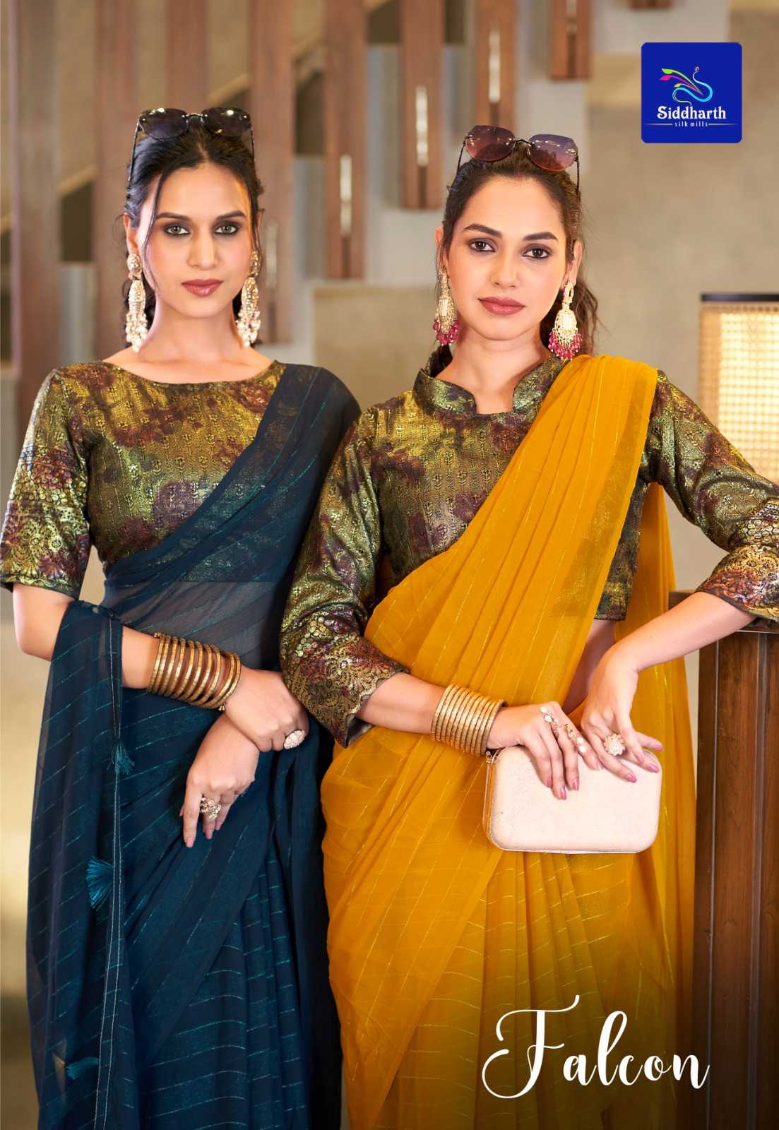 Ynf Georgette RIN203 Falcon Sarees Wedding Collections Festive Collections Wholesale Designer Sarees Georgette Sarees Haldi Outfits Manufacturer
