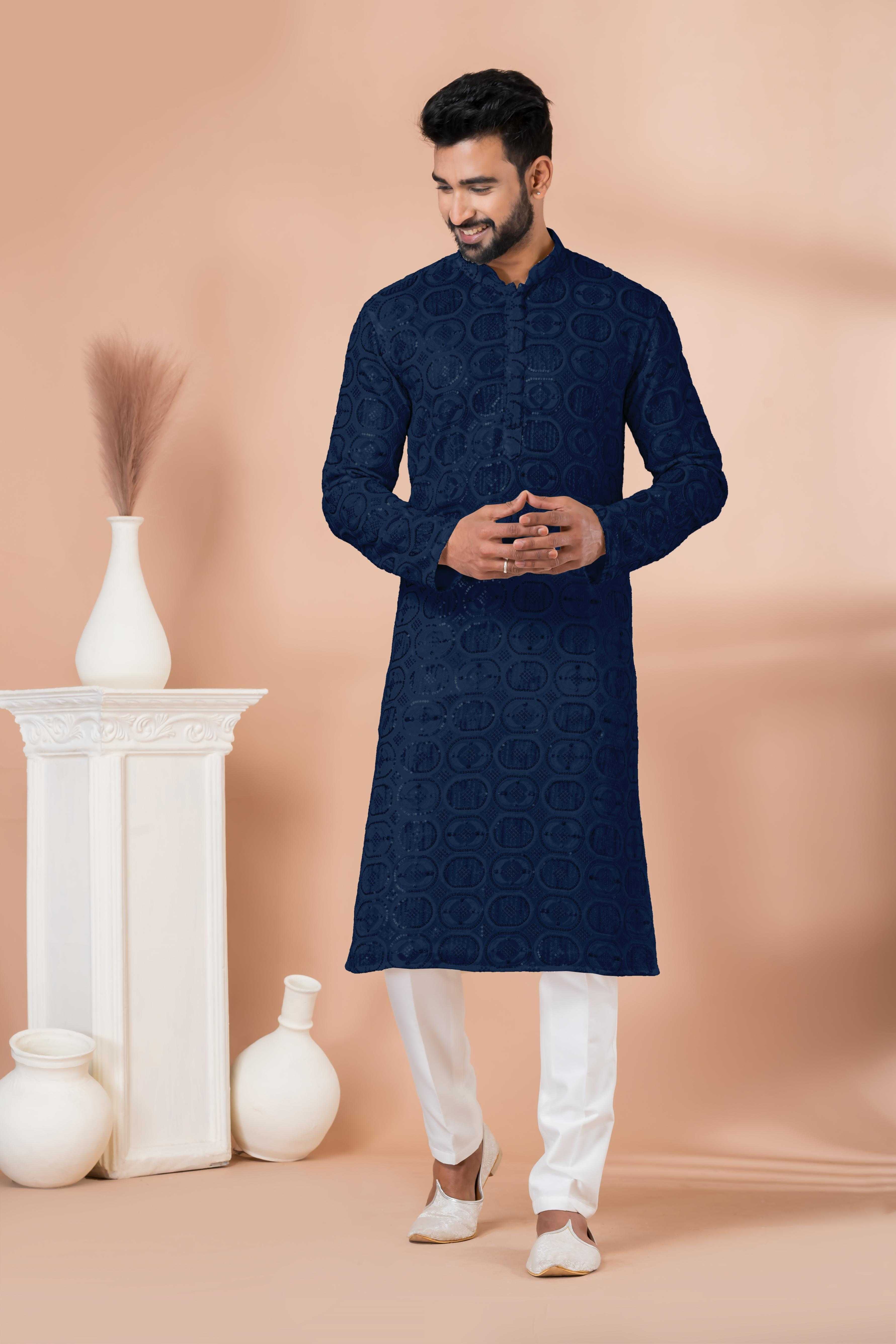 Ynf Georgette RIN223 3305N-B Mens Wear Wholesale Mens Kurtas Mens Kurta Pyjama Men Wedding kurta Manufacturer