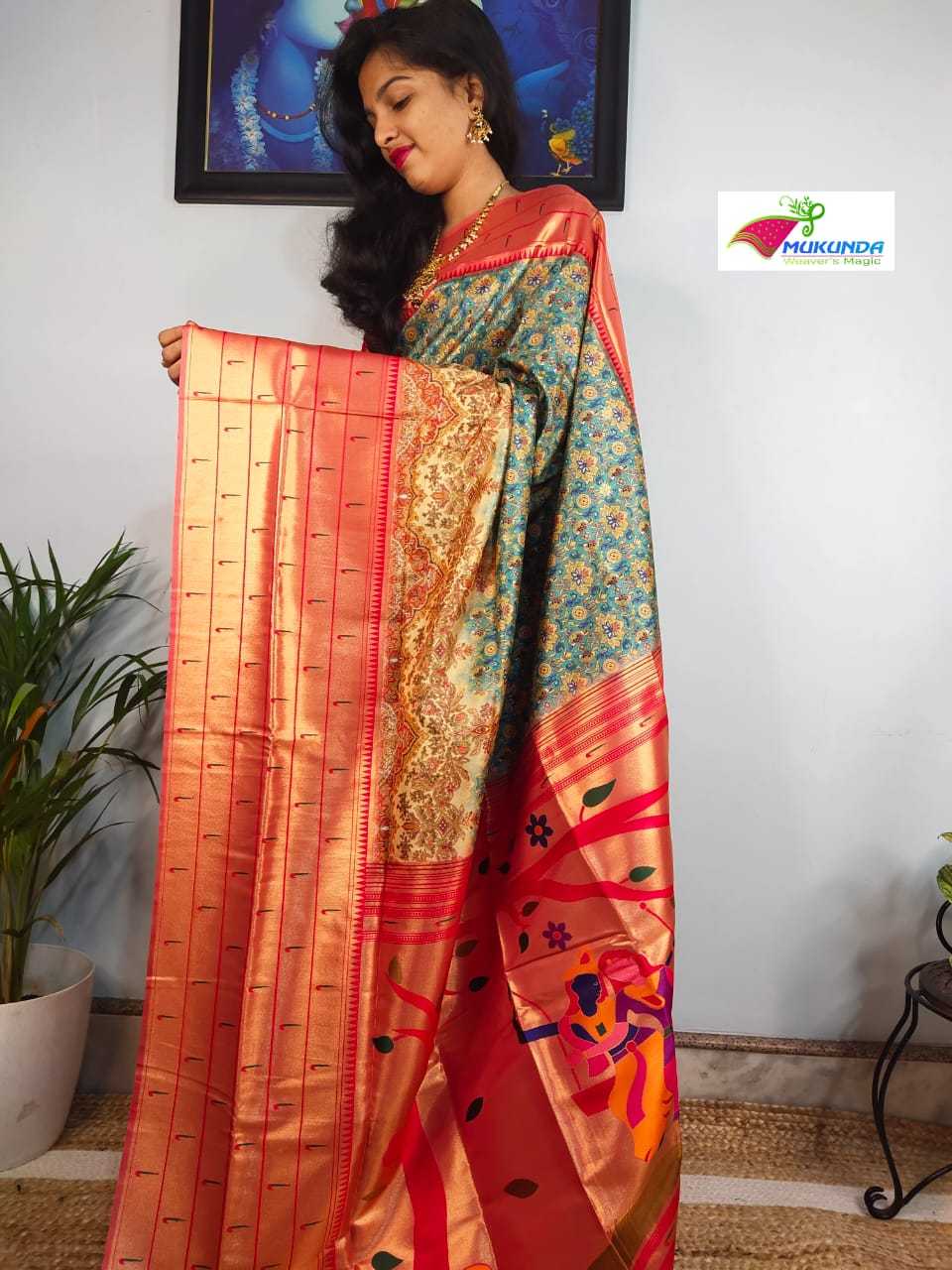 Ynf Paithani Silk RIN203 CREAM WITH RED Silk Sarees Wedding Collections Festive Collections Wholesale Soft Silk Sarees Traditional Silk Sarees Designer Silk Sarees Manufacturer