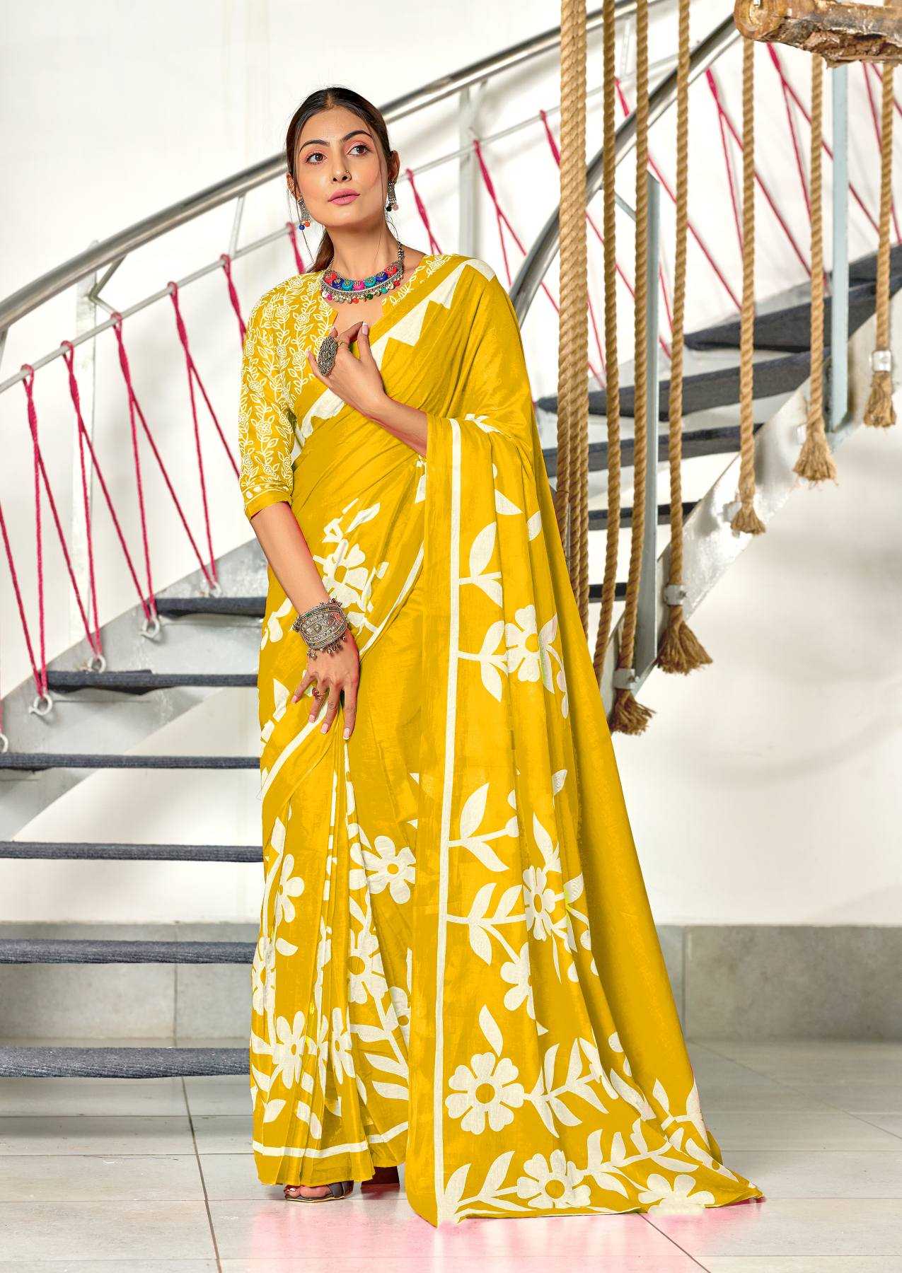 Ynf Pure Cotton RIN229 KESHARIYA Sarees Wholesale Printed Cotton Saree Cotton Sarees Mulmul Cotton Sarees Manufacturer