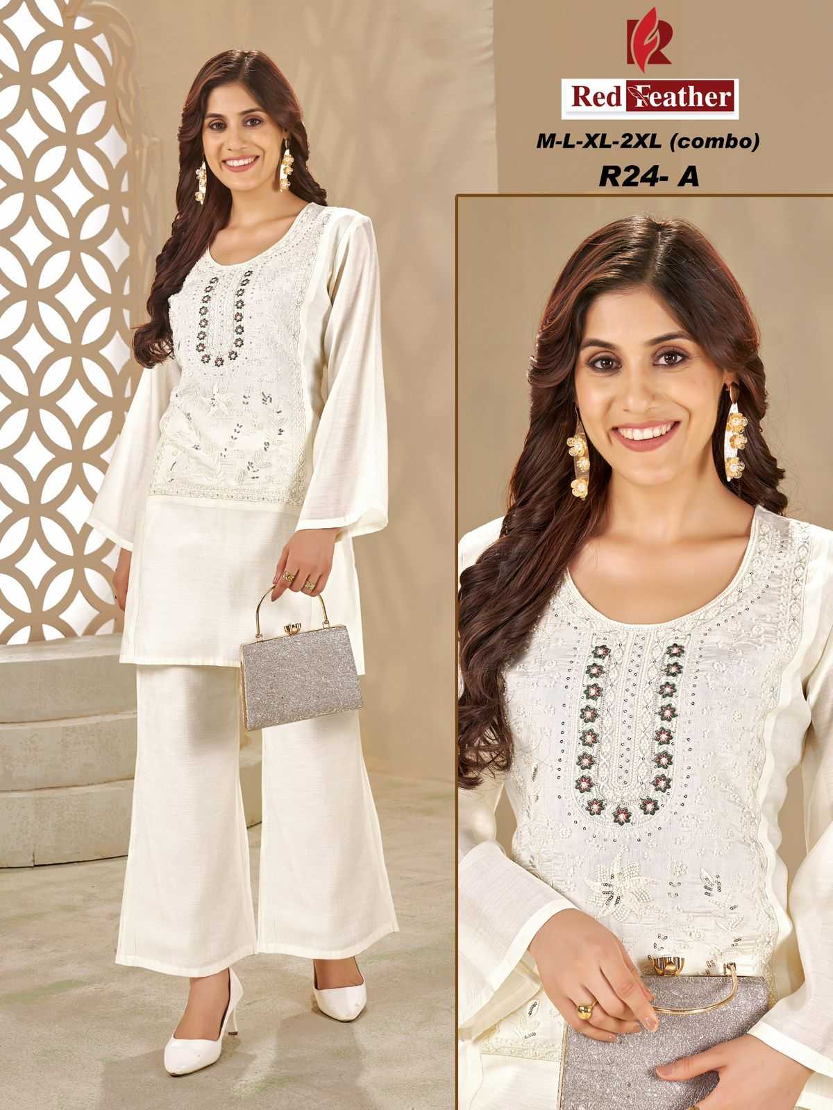 Ynf Chanderi Soft RIN190 RED FEATHER Setwise Collections Wholesale Kurtis Catalogs Manufacturer