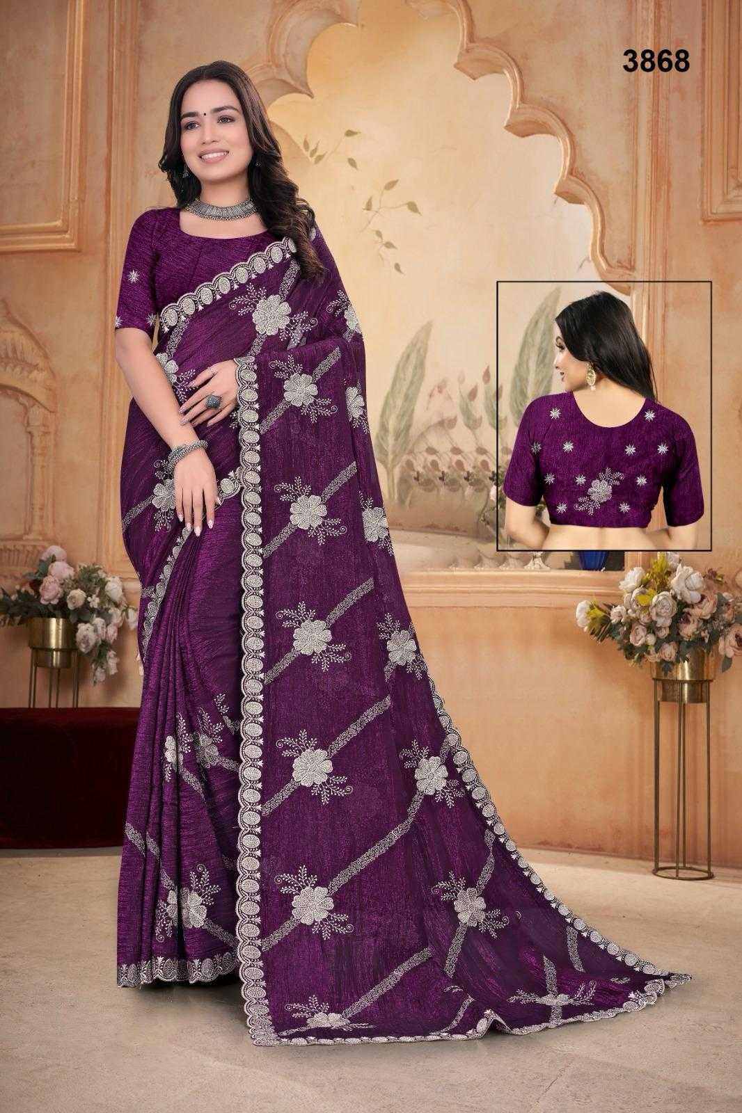 Ynf Crunchi KESH114 3868 Sarees Wholesale Fancy Sarees Embroidered Sarees Stone Work Saree Manufacturer