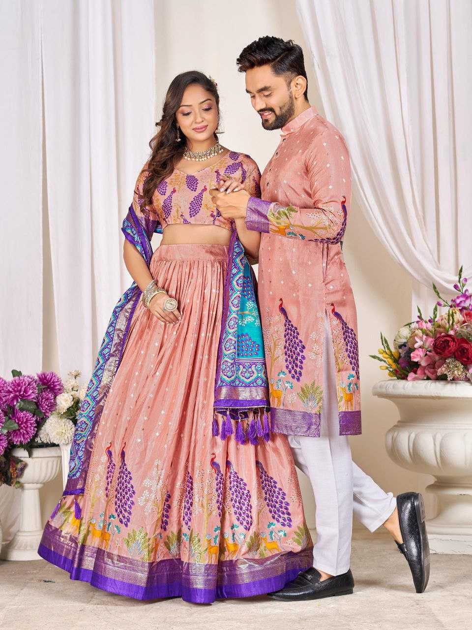 Ynf Dola Silk RIN131 LOVE BIRDS Couple Wear Plus Size Collections Wholesale Festive Matching Couple Dresses Designer Ethnic Outfits for Couples Manufacturer