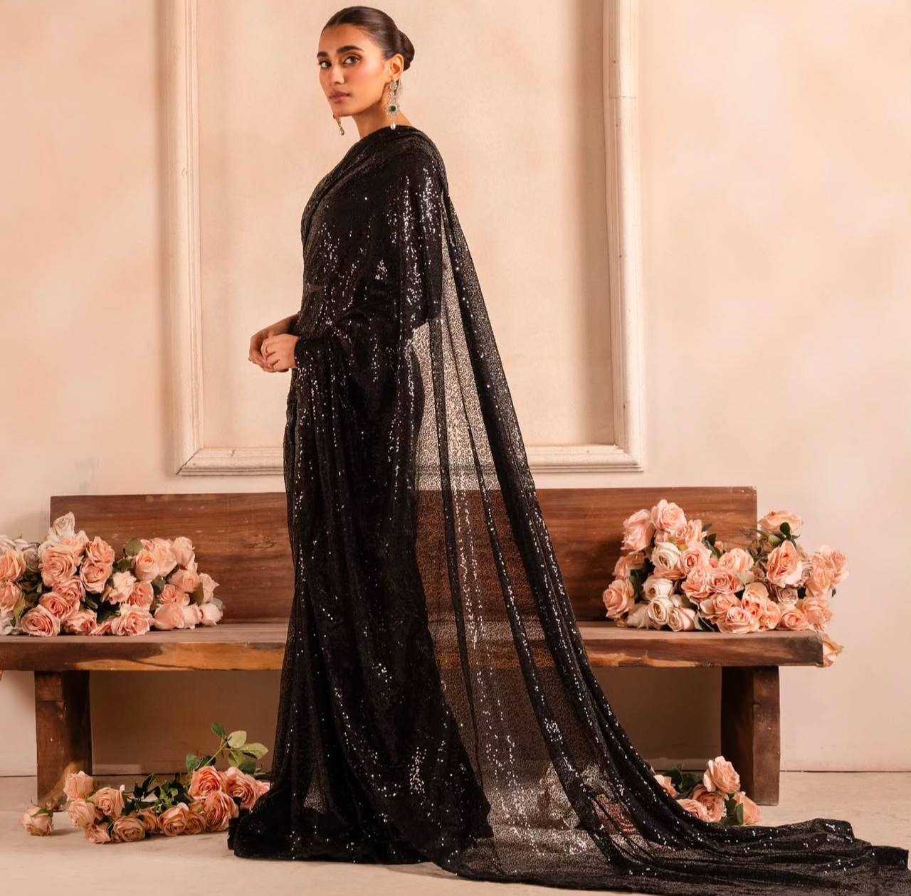 Ynf Faux Georgette KESH533 5072 Sarees Wholesale Party Wear Sarees Fancy Sarees Sequence Sarees Embroidered Sarees Manufacturer